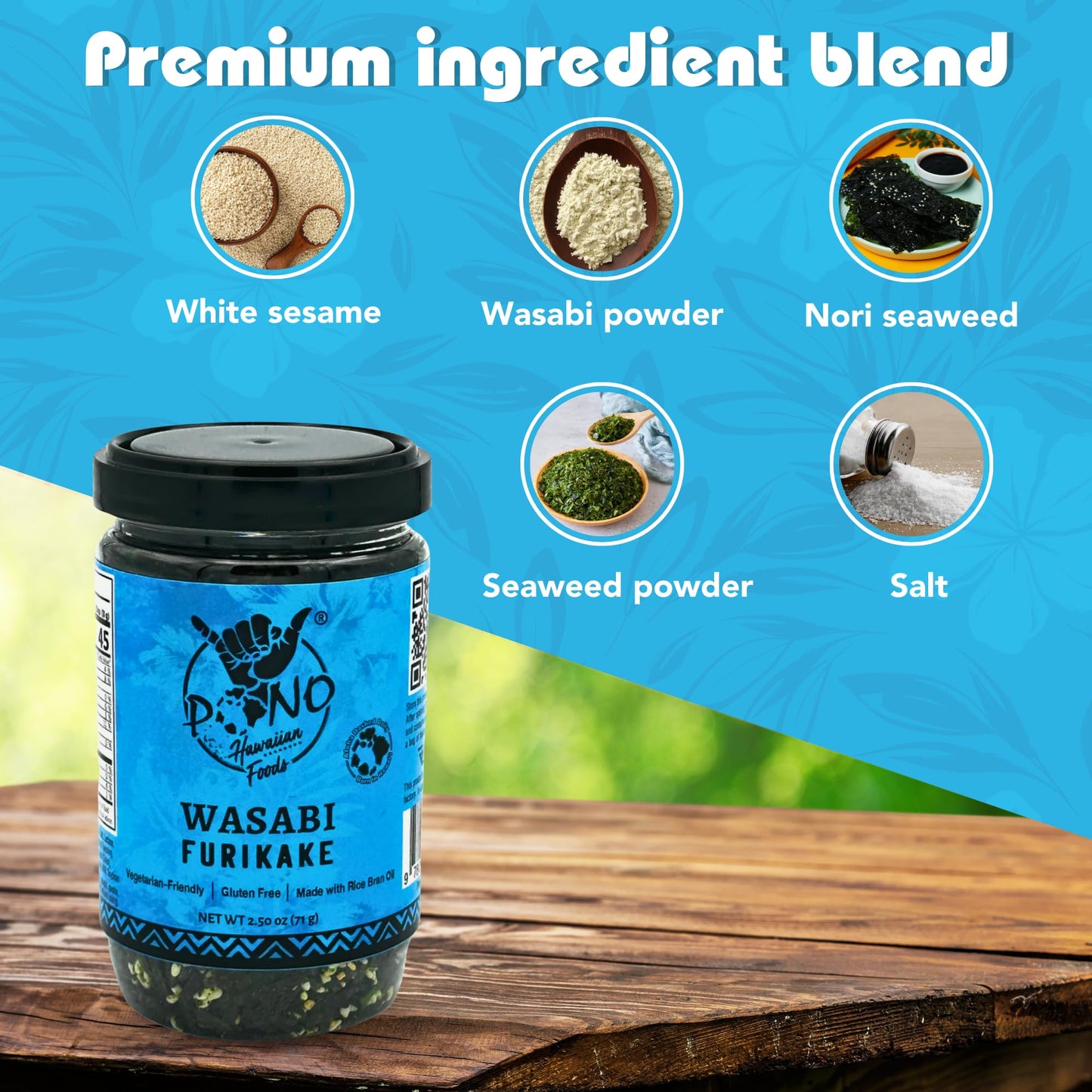 Pono Hawaiian WASABI NORI Furikake Rice Seasoning - Gluten-Free, Non-GMO, 2.5 oz