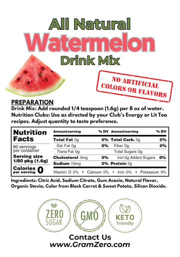 GramZero Watermelon Zero Calorie Sugar Free Drink Mix, Stevia Sweetened, 3 Ounce (Pack of 1)