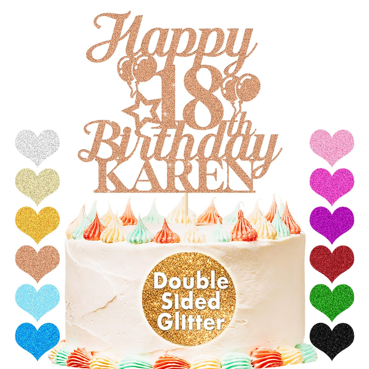Happy Birthday Cake Topper Personalized Cake Decorations Double-Sided Glitter Cake Topper Custom Gifts with Any Age & Name for H