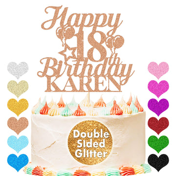 Happy Birthday Cake Topper Personalized Cake Decorations Double-Sided Glitter Cake Topper Custom Gifts with Any Age & Name for H