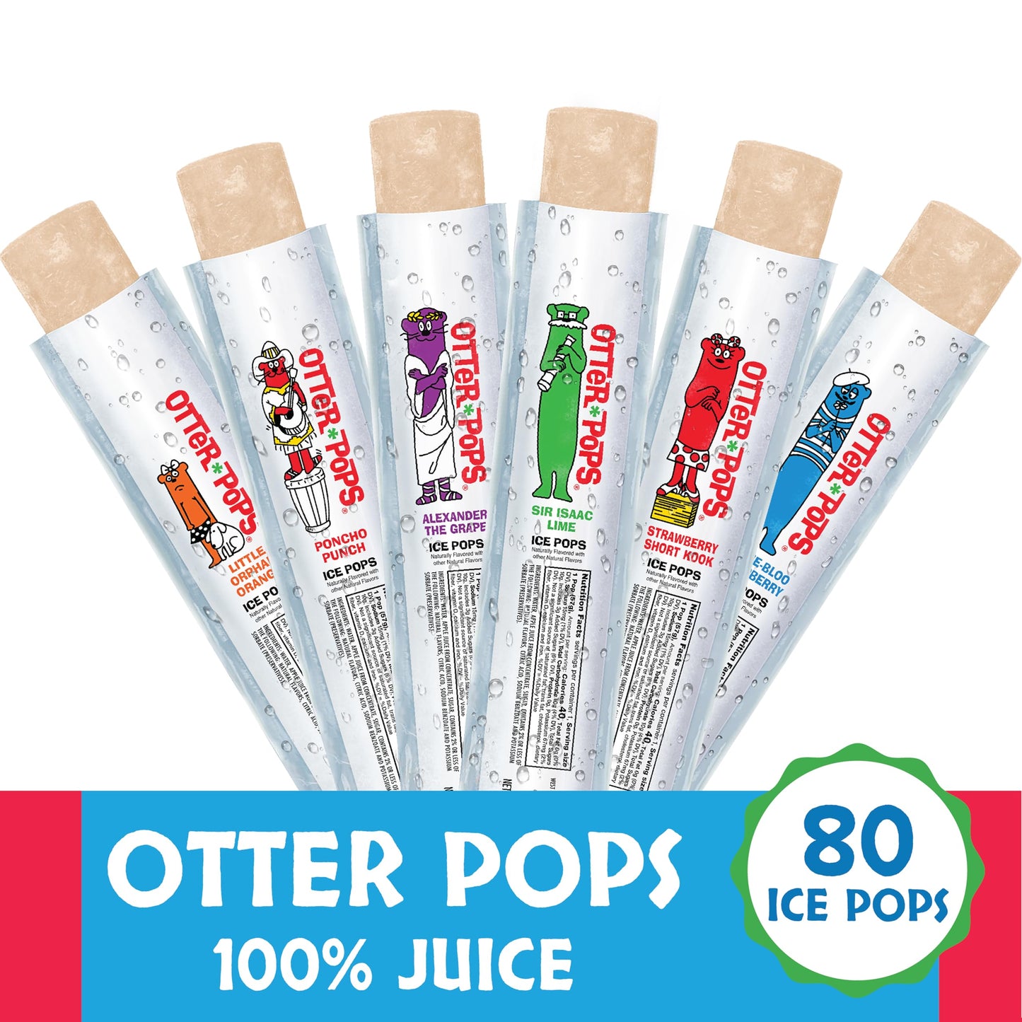 Otter Pops Freezer Bars, 100% Fruit Juice Ice Pops, Original Flavors (80Ct - 2Oz Bars)