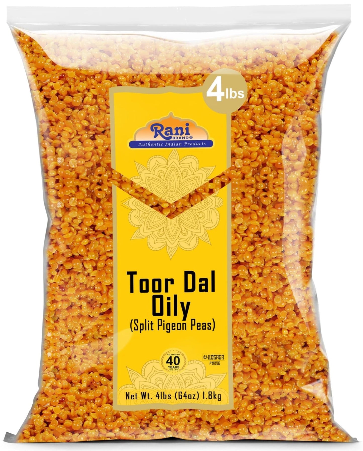 Rani Toor Dal (Split Pigeon Peas) Oily, 64oz (4lbs) 1.81kg Bulk ~ All Natural | Gluten Friendly | NON-GMO | Vegan | Indian Origi