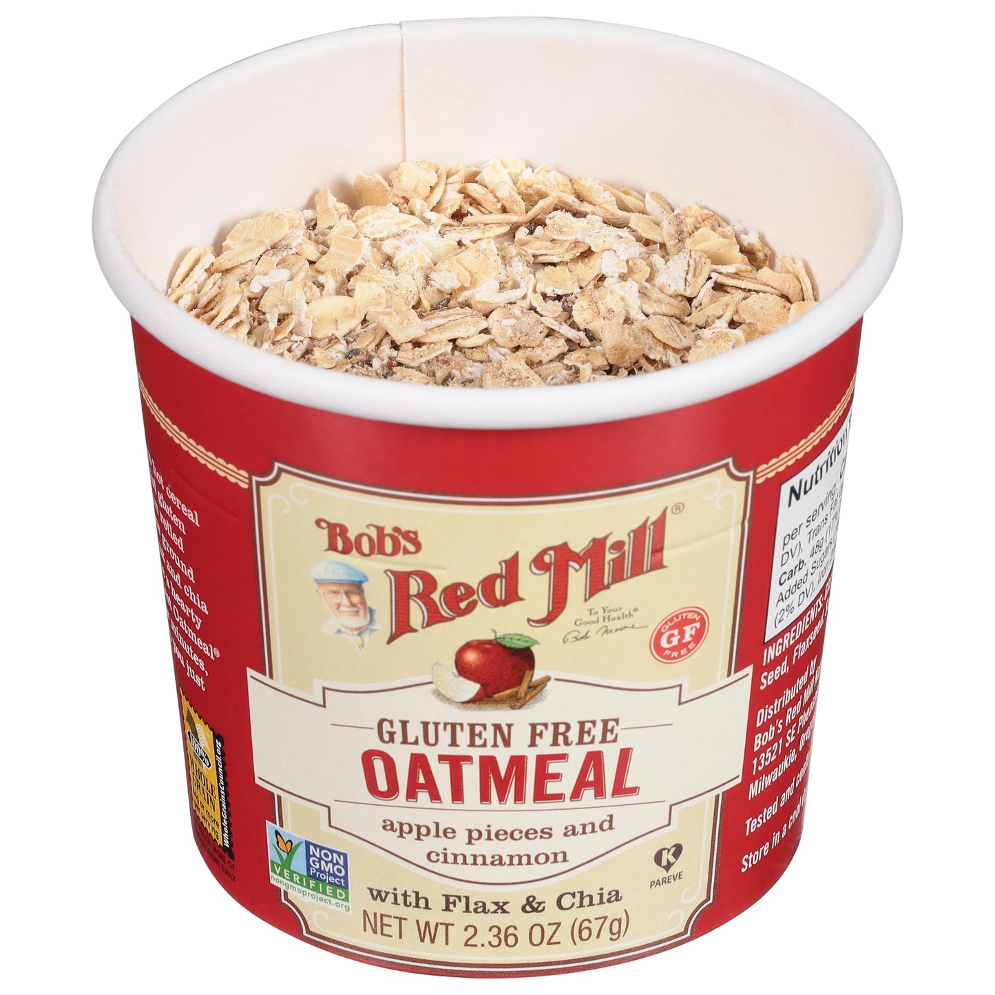 Bob's Red Mill GF Oatmeal Cup, Apple & Cinnamon, 2.36 Ounce Cup (Pack of 12), Gluten Free, Non-GMO, Whole Grain, Kosher