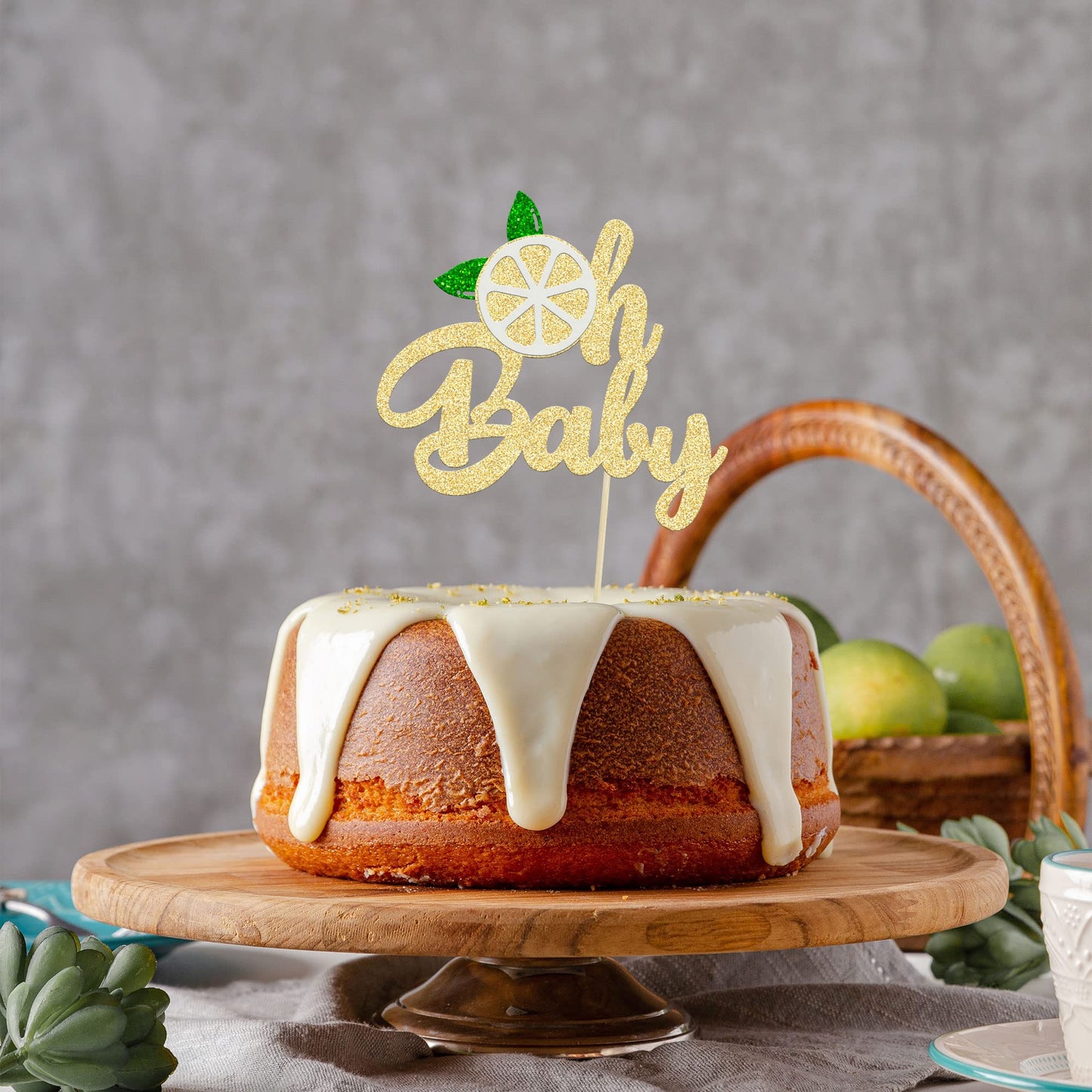 1Pc Lemon Oh Baby Cake Topper Gold Glitter Fruit Theme Oh Baby Lemonade Party Cake Decorations For Lemon Theme Baby Shower Kids