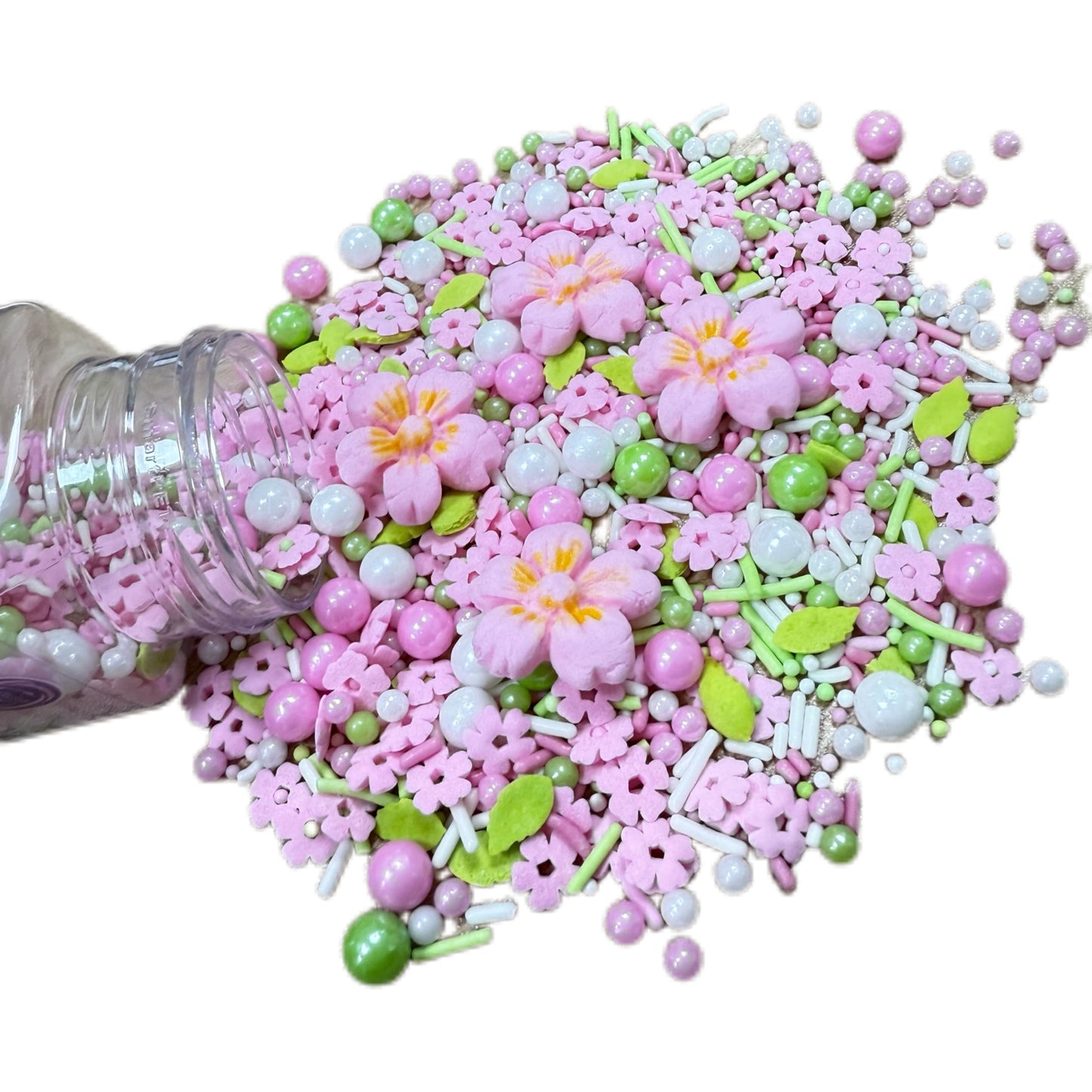 Sentovac Edible Big Flowers And Pearls Mixing Sprinkles For Decorating | Edible Cake Cupcake Topper Decorations |1 Bottle 3.53Oz