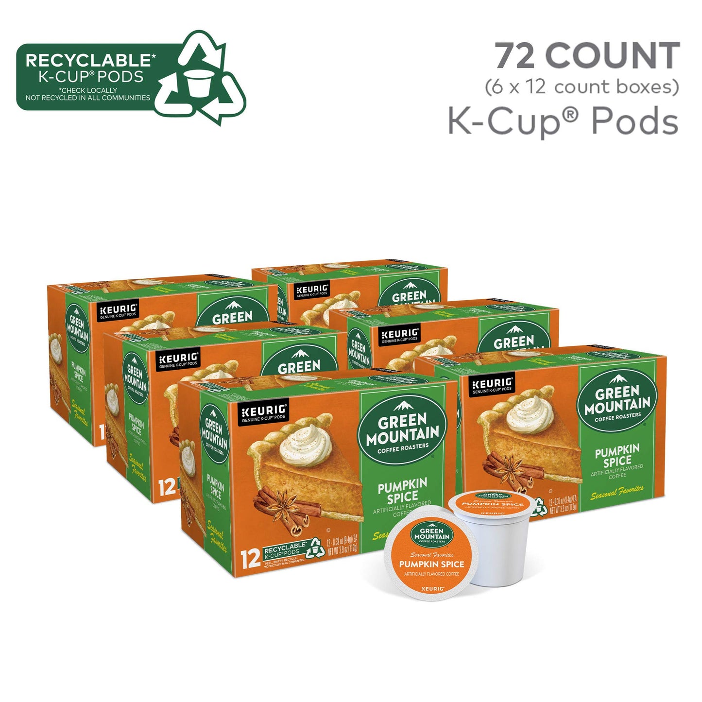Green Mountain Coffee Roasters Seasonal Selections Pumpkin Spice, 72 Count (6 Packs Of 12)