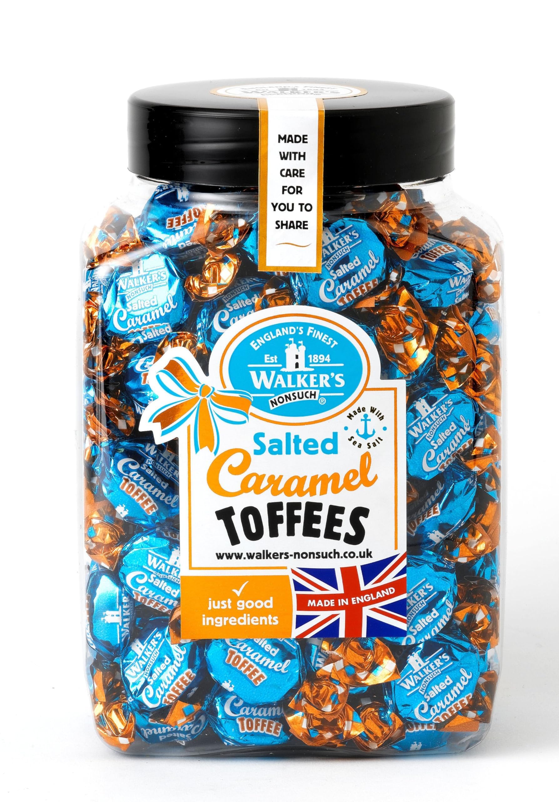 Walkers' Nonsuch Salted Caramel Toffees Jar | Traditional British Candy with Butter & Whole Milk | Sweet & Salty Treat | Individ