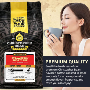 Christopher Bean Coffee - Strawberry Shortcake Flavored Coffee, (Regular Ground) 100% Arabica, No Sugar, No Fats, Made With Non-