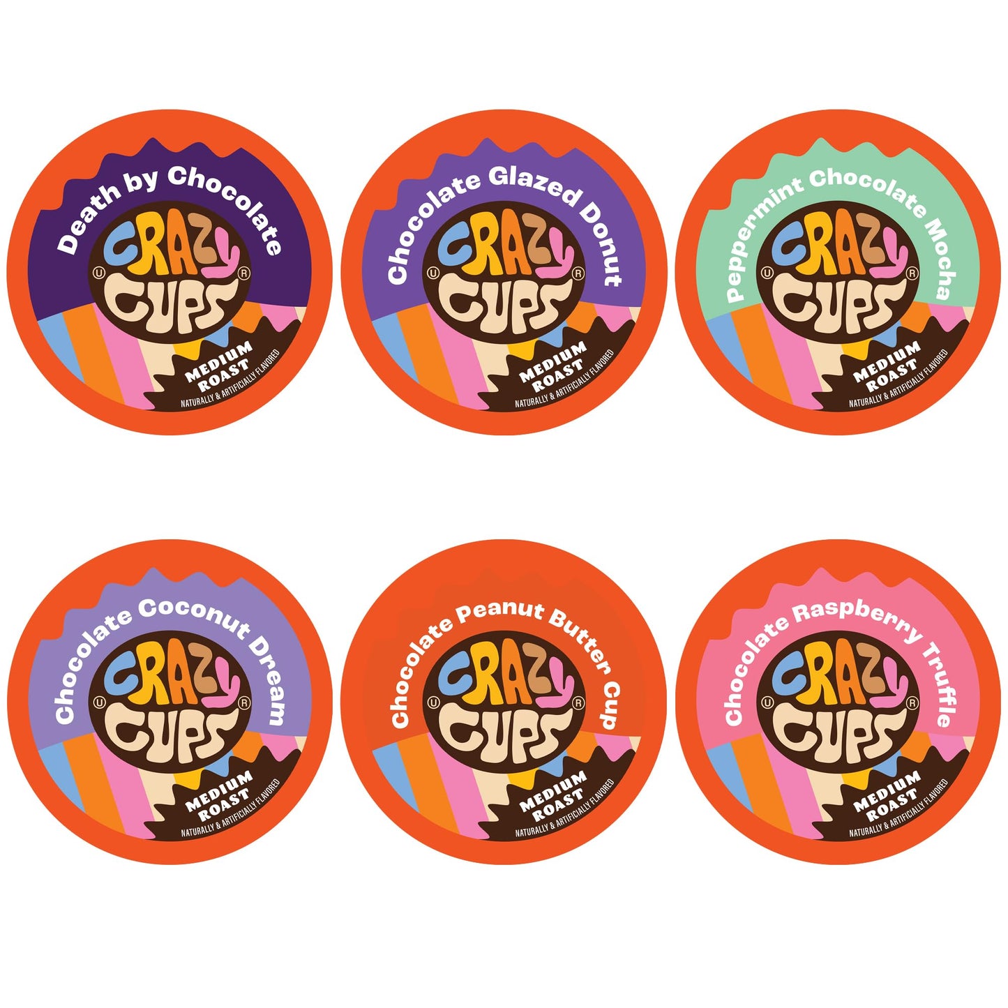 Crazy Cups Medium Roast Coffee Pods Variety Pack, 24 Count, Chocolate/Raspberry Flavor