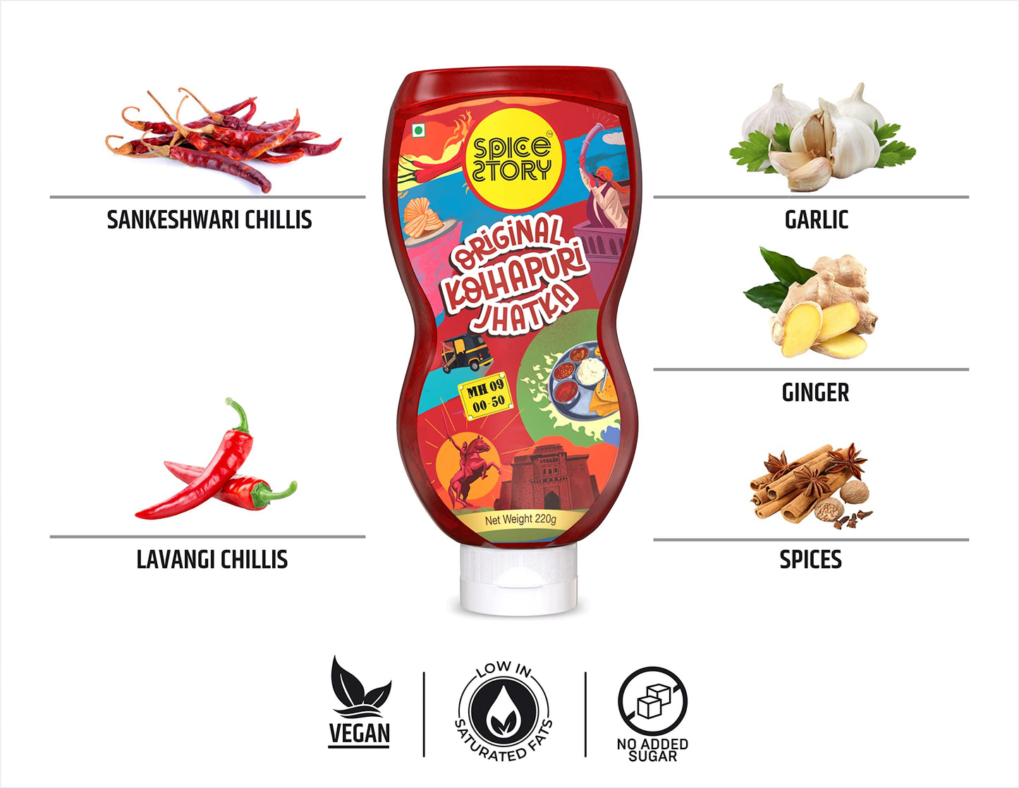 Spice Story Kolhapuri Jhatka 220G |Hot Sauce, Extra Spicy, Kolhapuri Thecha Chutney | Made With Fresh Produce, No Artificial Fla