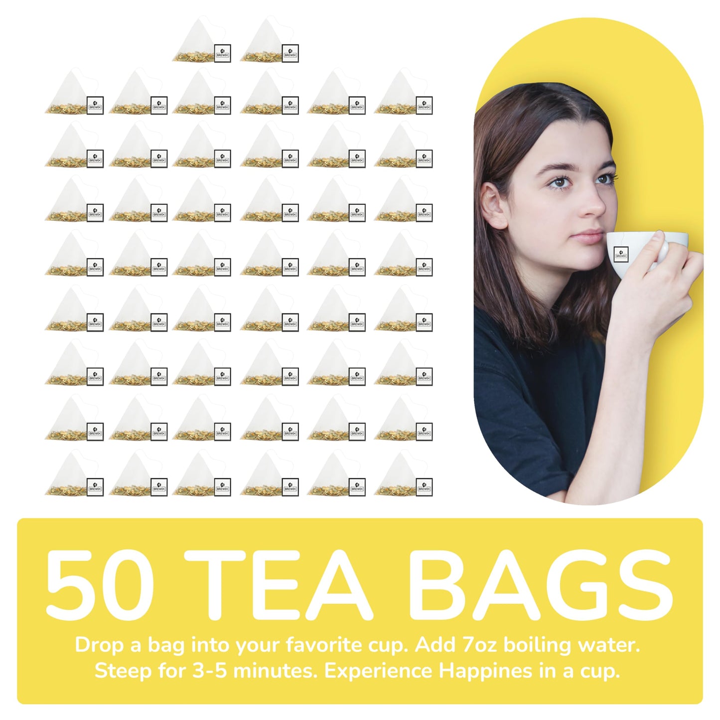 BREWIX Turmeric Ashwagandha Herbal Tea, 50 Pyramid Tea Bags, Caffeine Free, Gluten Free, Stress & Mood Support