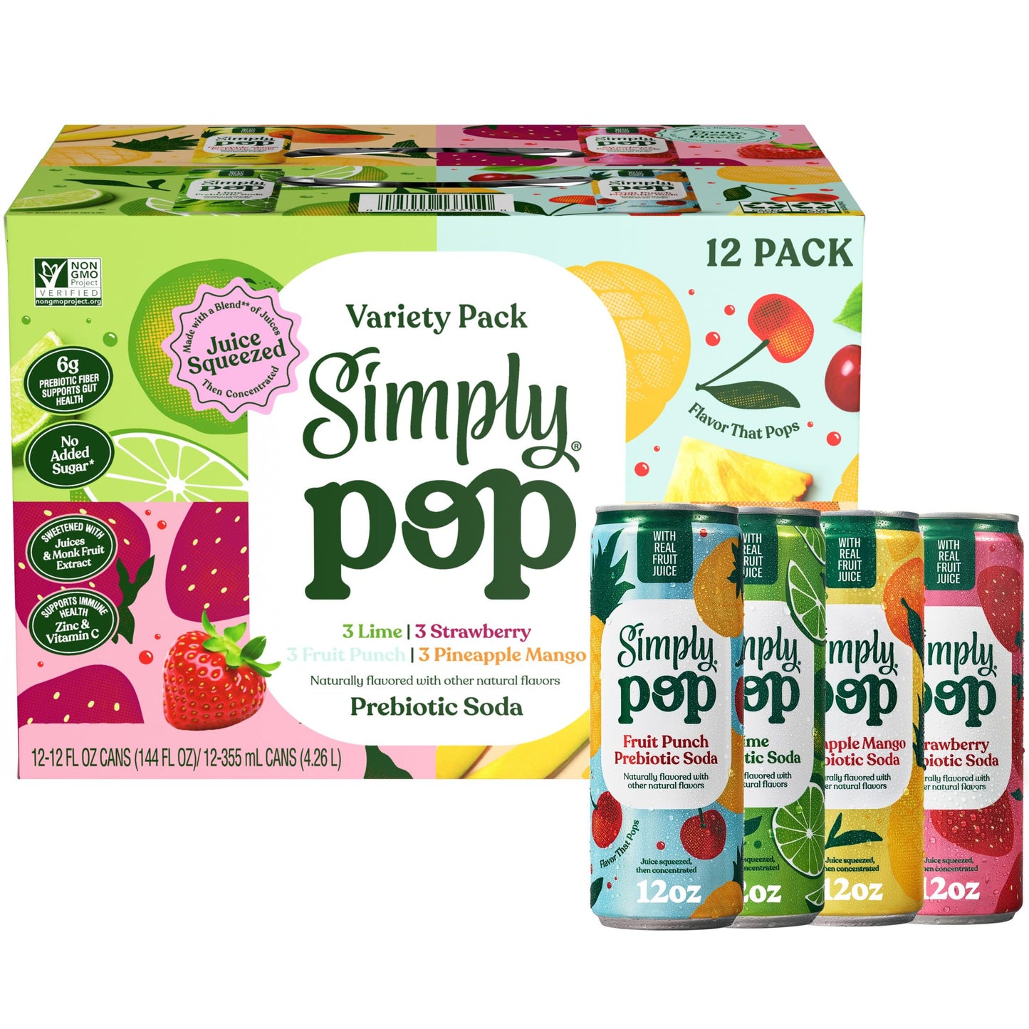 Simply POP Prebiotic Soda Variety Pack Cans  12 fl oz  12 Pack