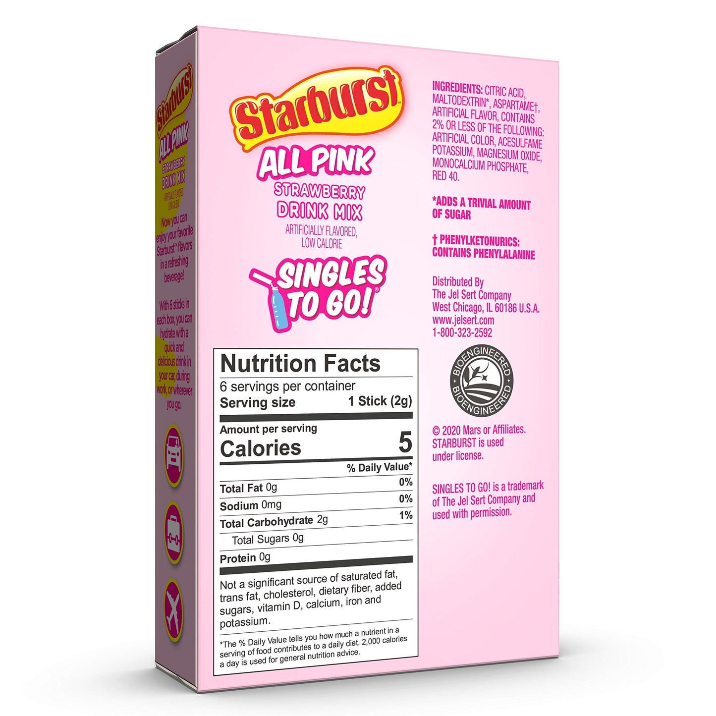 Starburst Singles To Go Powdered Drink Mix, All Pink Strawberry, 1 Box with 6 Packets - 6 Total Servings