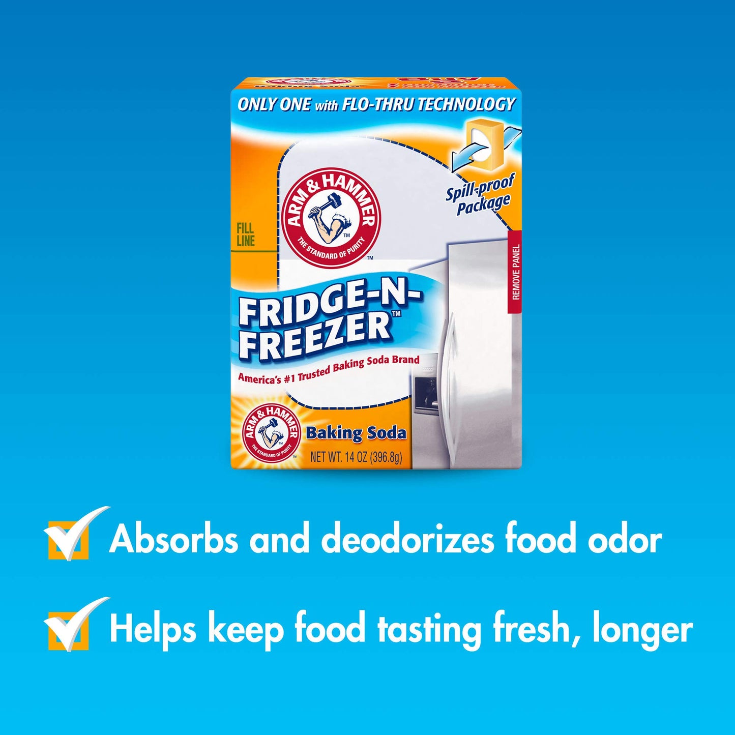 Arm & Hammer Baking Soda Fridge-n-Freezer Odor Absorber, Orange 14 oz, Pack of 12