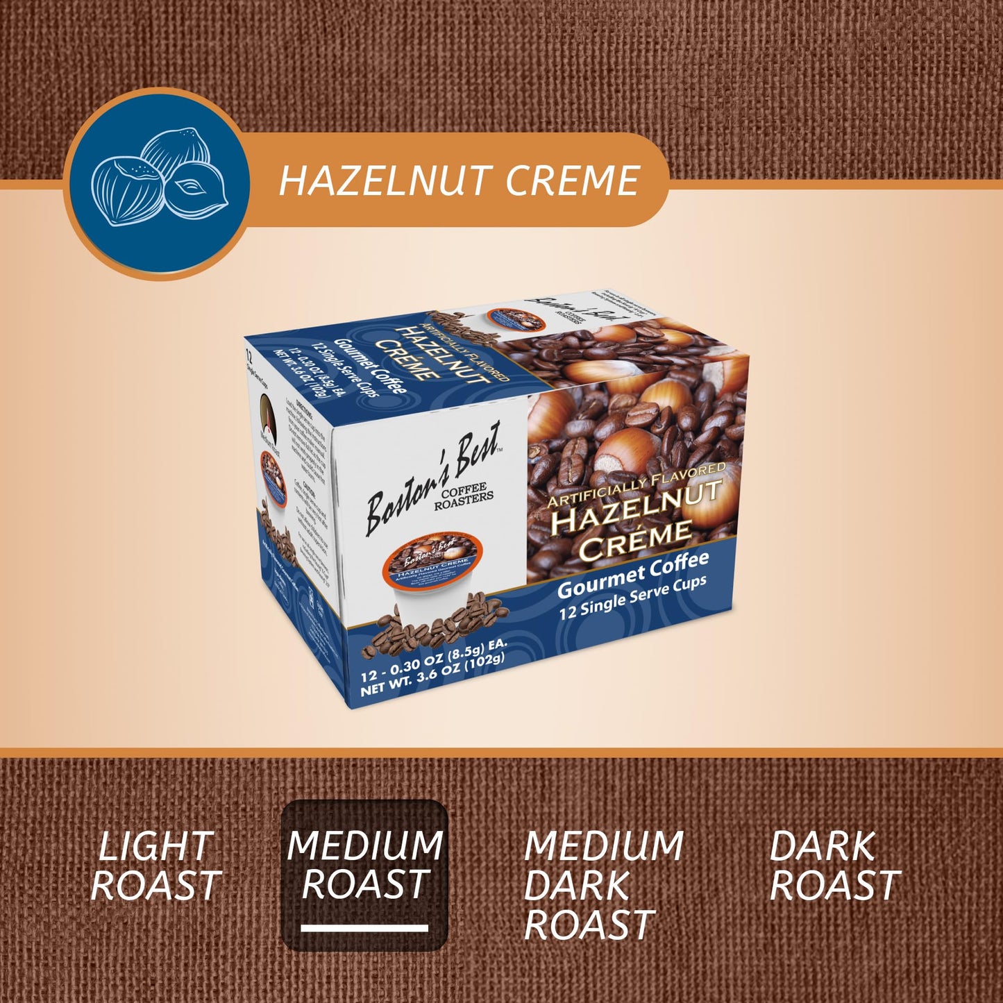 Bostons Best Hazelnut Creme Medium Roast Coffee, Compatible with Keurig, 12 Single Serve Cups
