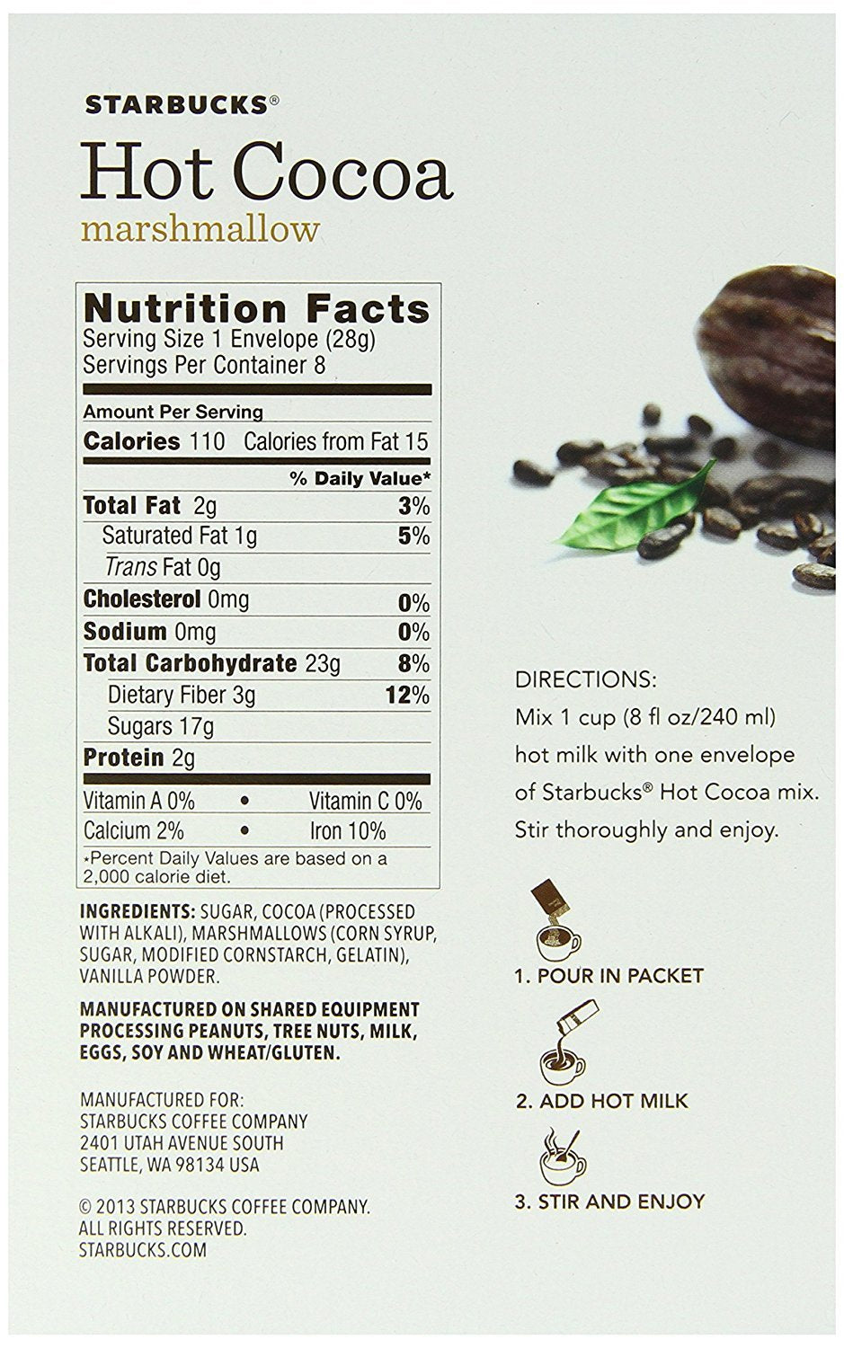 Starbucks Hot Cocoa Mix, Toasted Marshmallow, 8 Ounce