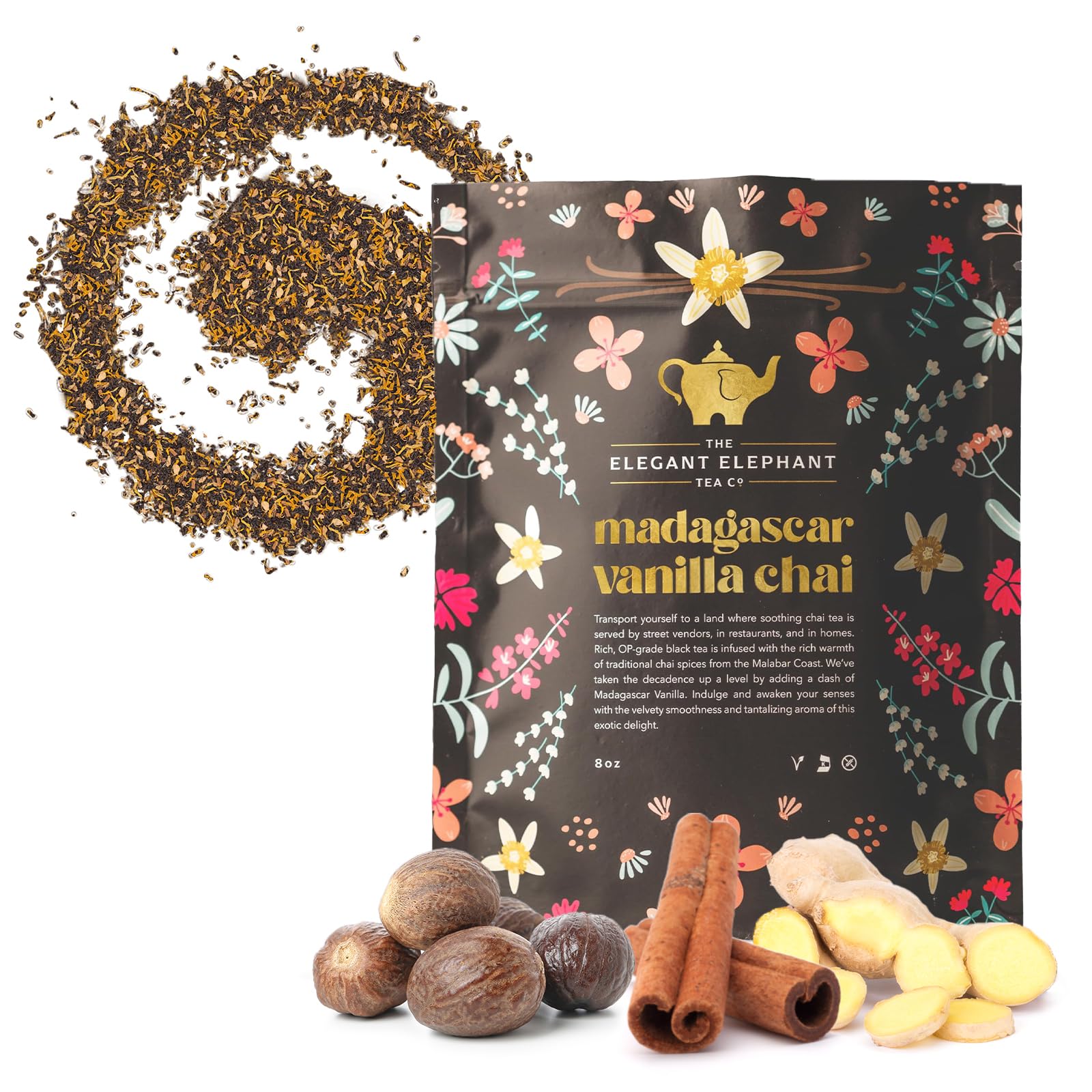 Madagascar Vanilla Chai Tea - Loose Leaf Black Tea w/Cinnamon, Ginger & Clove - Natural, Aromatic & Perfect for Hot or Iced Latt