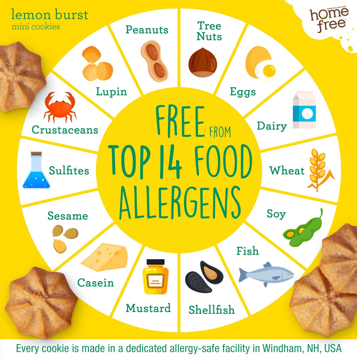Homefree Mini Lemon Burst Cookies, Gluten Free, Nut Free, Vegan, School Safe and Allergy Friendly Snacks, 5 Oz Box (Pack of 1),