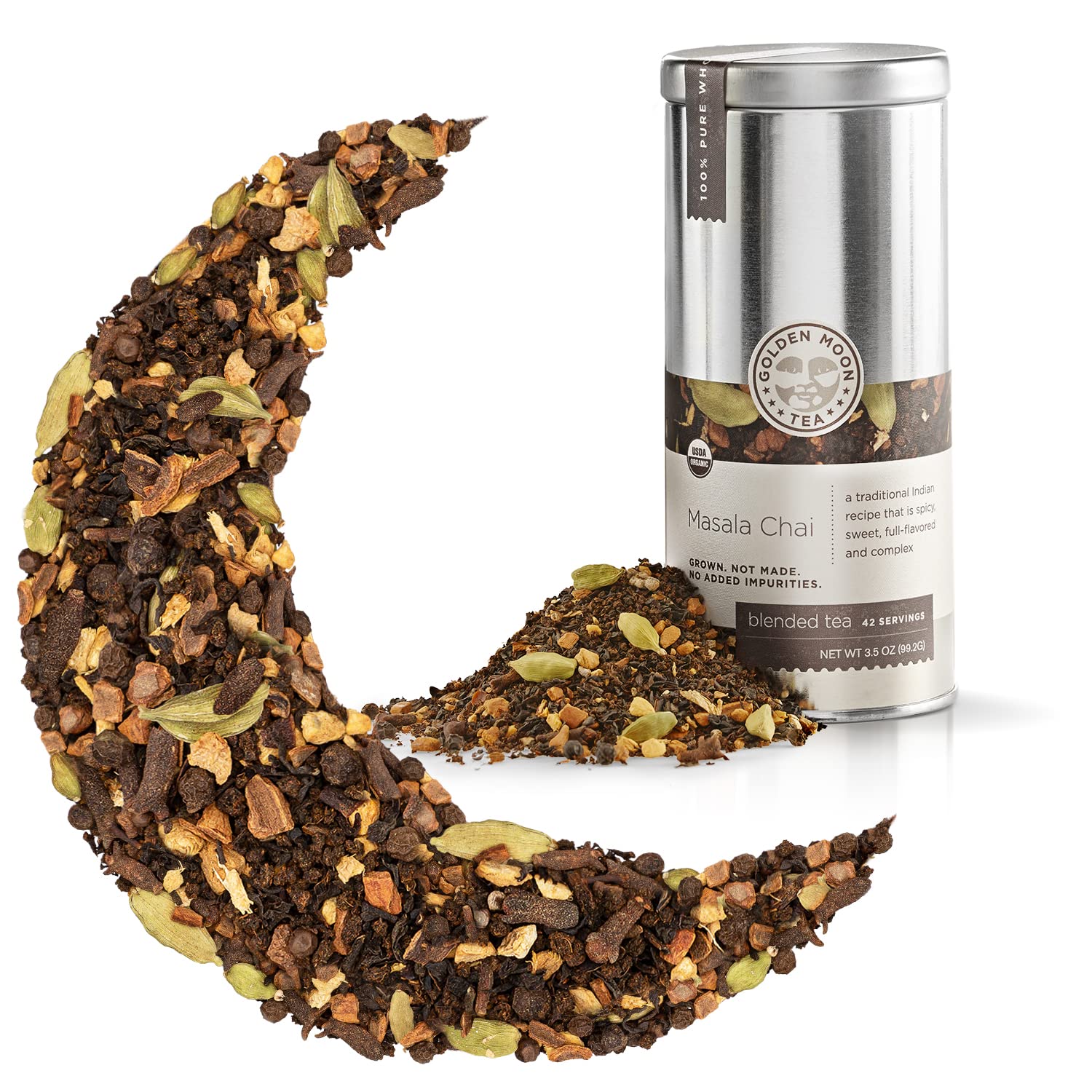 Golden Moon Tea Organic Masala Chai Black Tea - Loose Leaf, Non-GMO - 3.5 Ounce Travel Tin