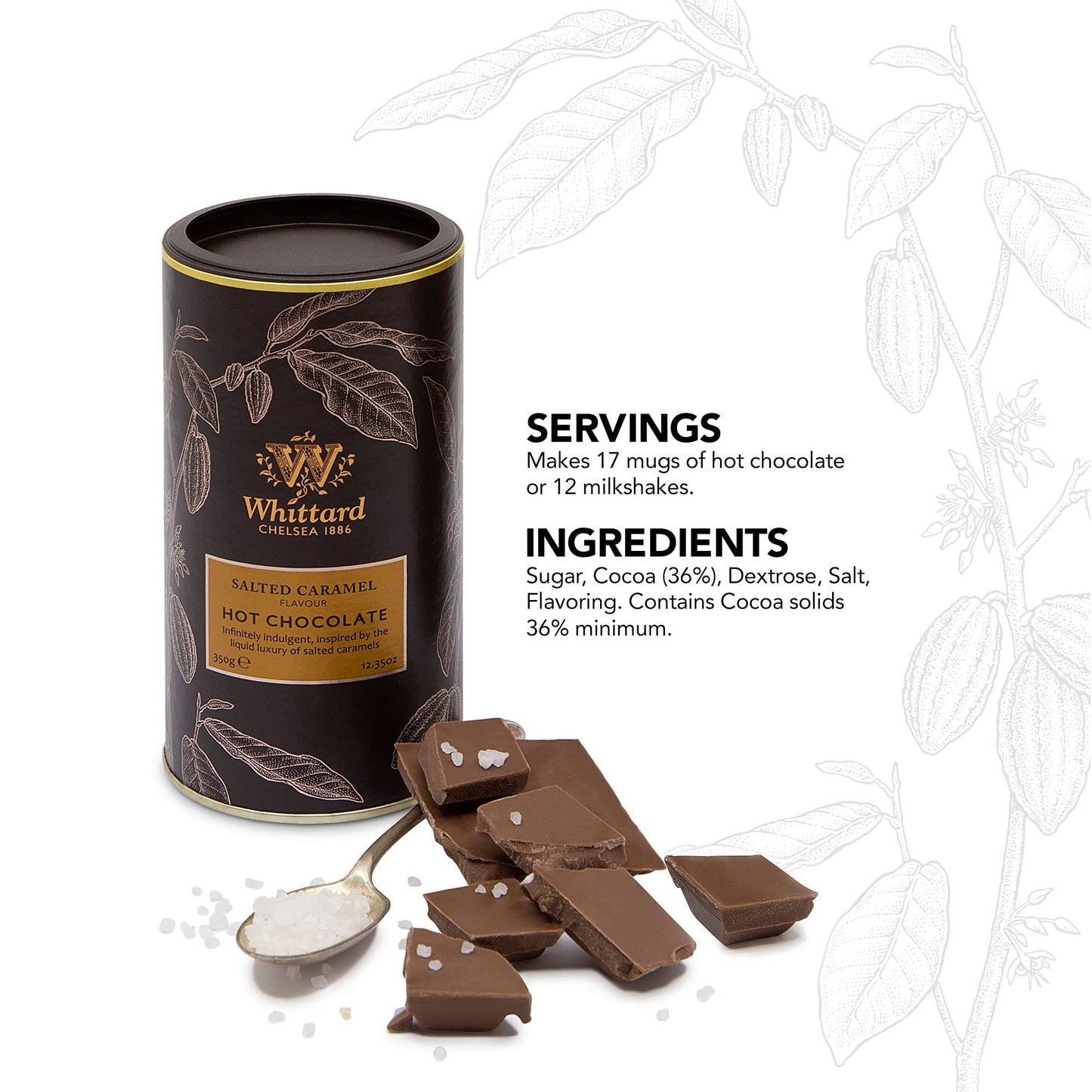 Whittard Of Chelsea - Salted Caramel Flavor Hot Chocolate - Milk Chocolate Mix, Vegetarian, Vegan Friendly, Baking Cocoa (350G,