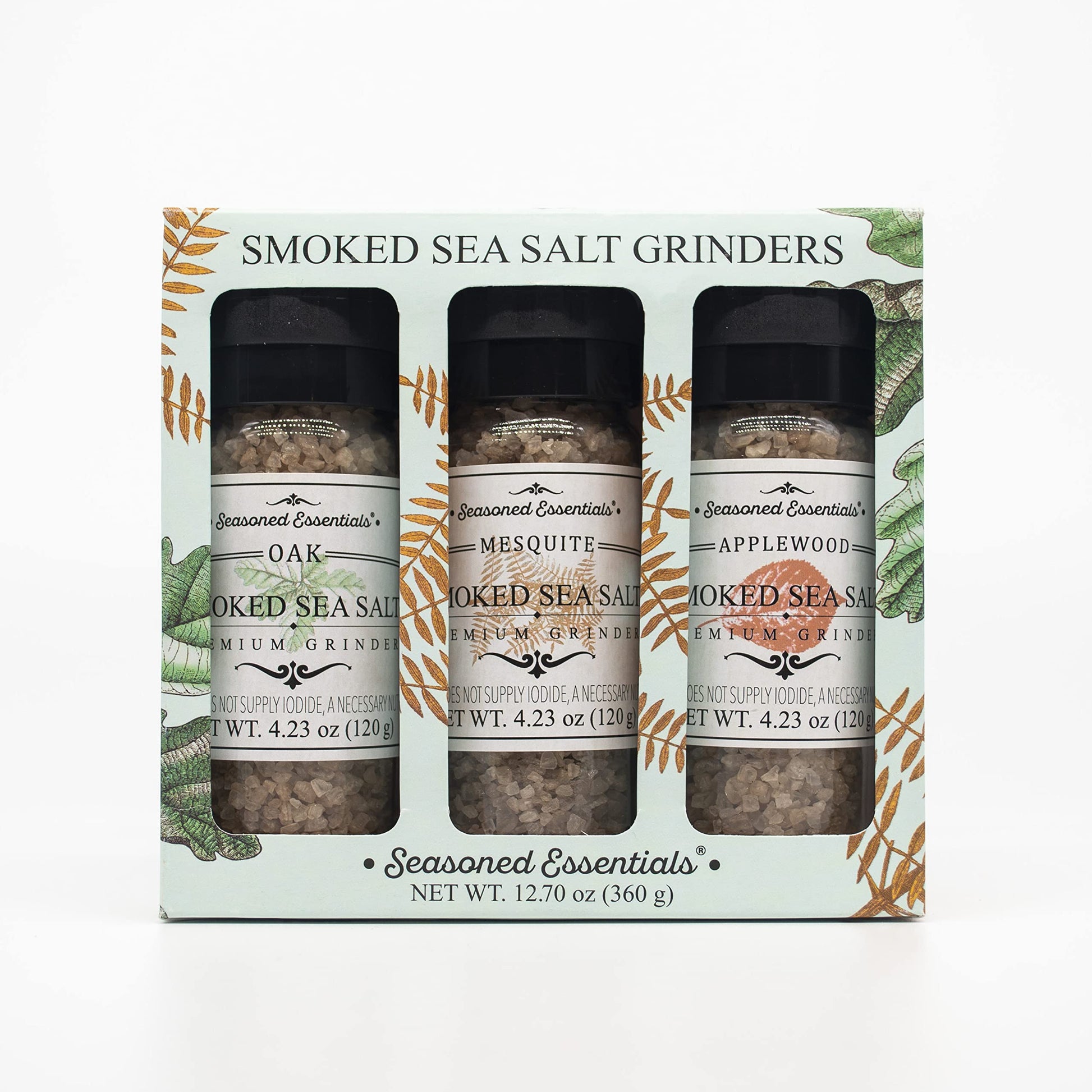 Seasoned Essentials Gourmet Smoked Sea Salt Grinder Variety Pack - 3 Pack, 4.41 Ounce, Perfect for Meat, Fish, and Vegetables