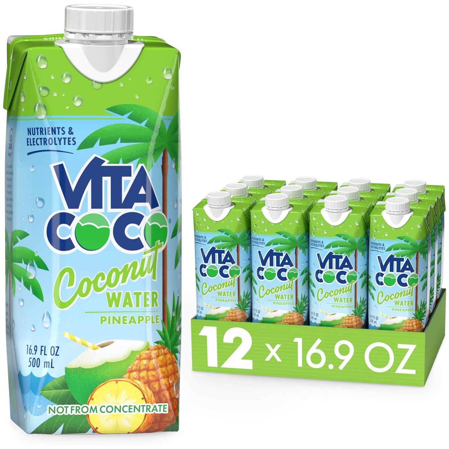 Vita Coco Coconut Water Naturally Hydrating Electrolyte Drink Smart Alternative To Coffee Soda And Sports Drinks Gluten Free, Pineapple, 16.9 Fl Oz (Pack Of 12), 202.8 Fl Oz