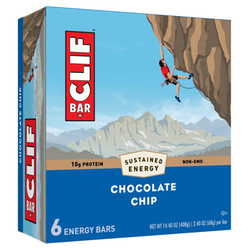 Clif Bar - Chocolate Chip - Made With Organic Oats - 10G Protein - Non-Gmo - Plant Based - Energy Bars - 2.4 Oz. (6 Pack)