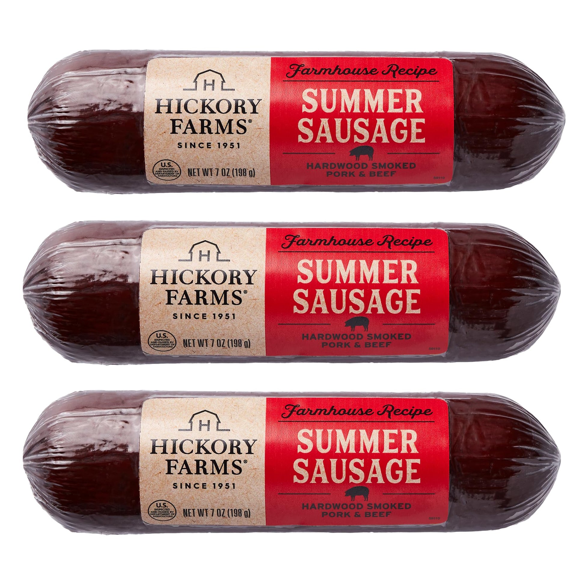 Hickory Farms Summer Sausage 3-Pack, 7 oz each, High Protein, Low Carb, Ready to Eat