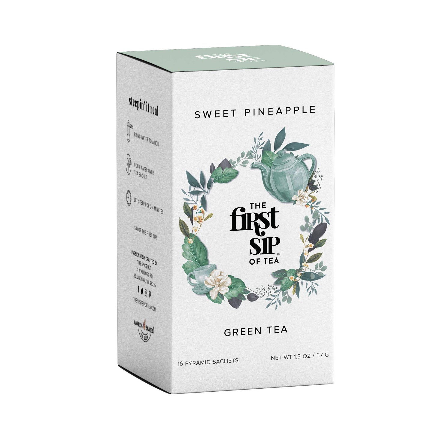 The Spice Hut Sweet Pineapple Green Tea Pyramid Sachet Bags, Caffeinated, 16 Count Box