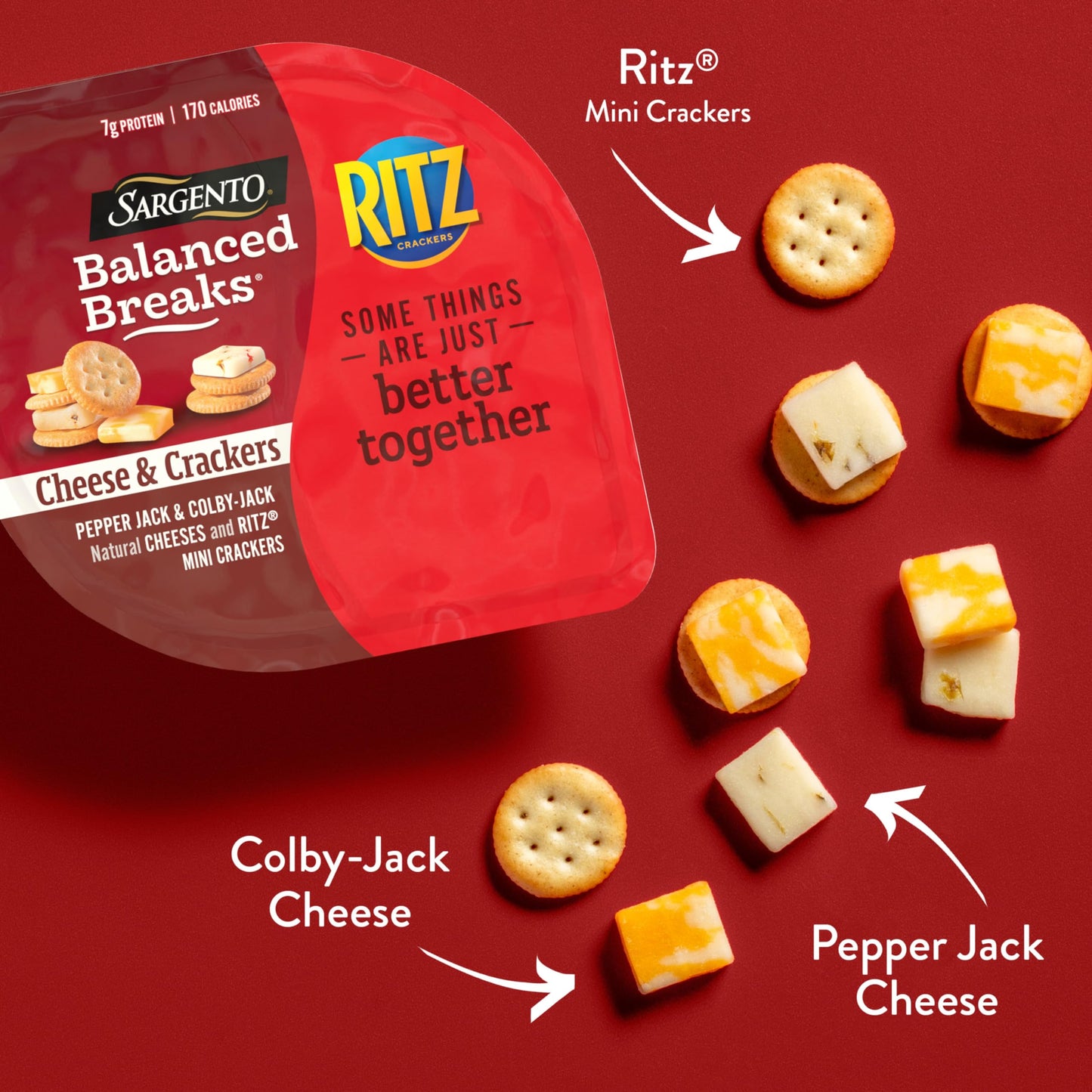 Sargento Balanced Breaks Cheese & Crackers, Natural Pepper Jack & Colby-Jack Cheese and RITZ Mini Original Crackers Snack Kit, 3