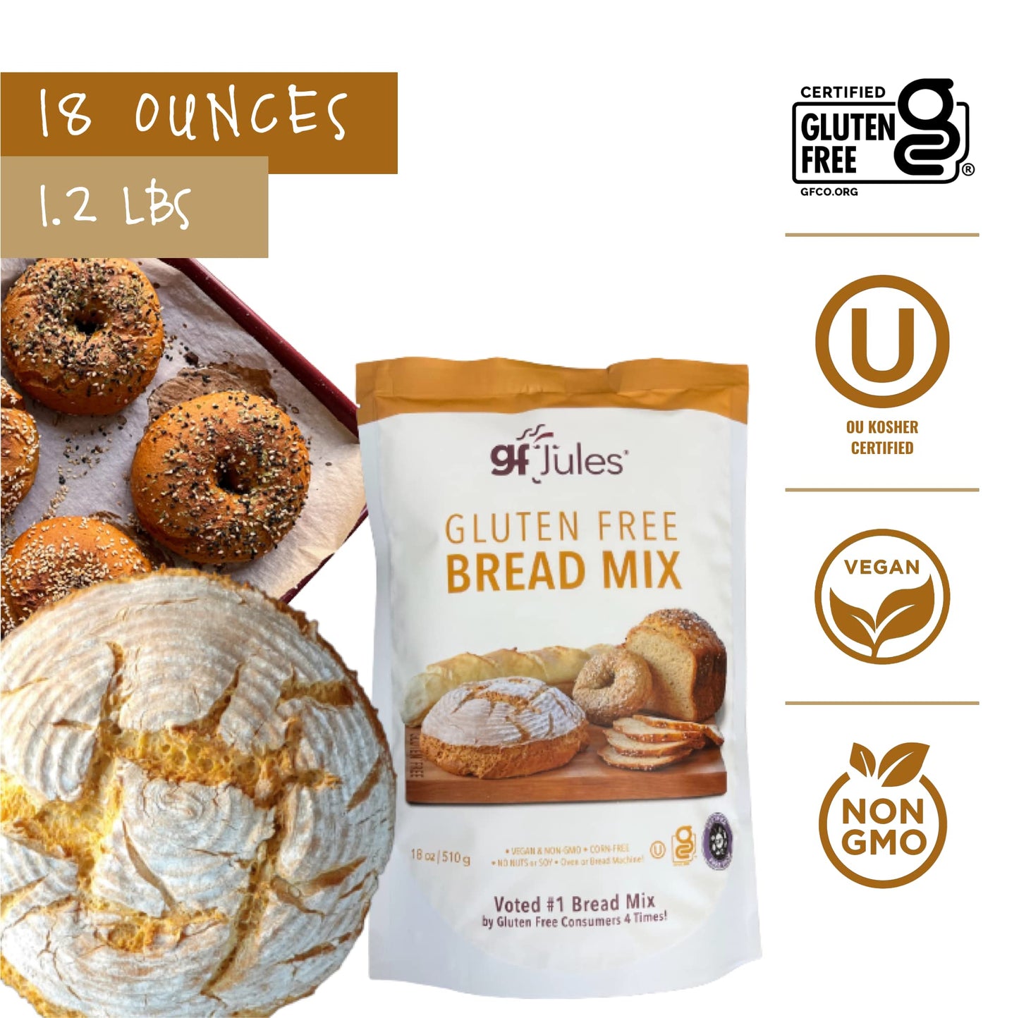 gfJules Certified Gluten Free Bread Baking Mix | Loaf, Baguettes, Bagels, Focaccia and more | No Grit, Non-GMO, Vegan | Certifie