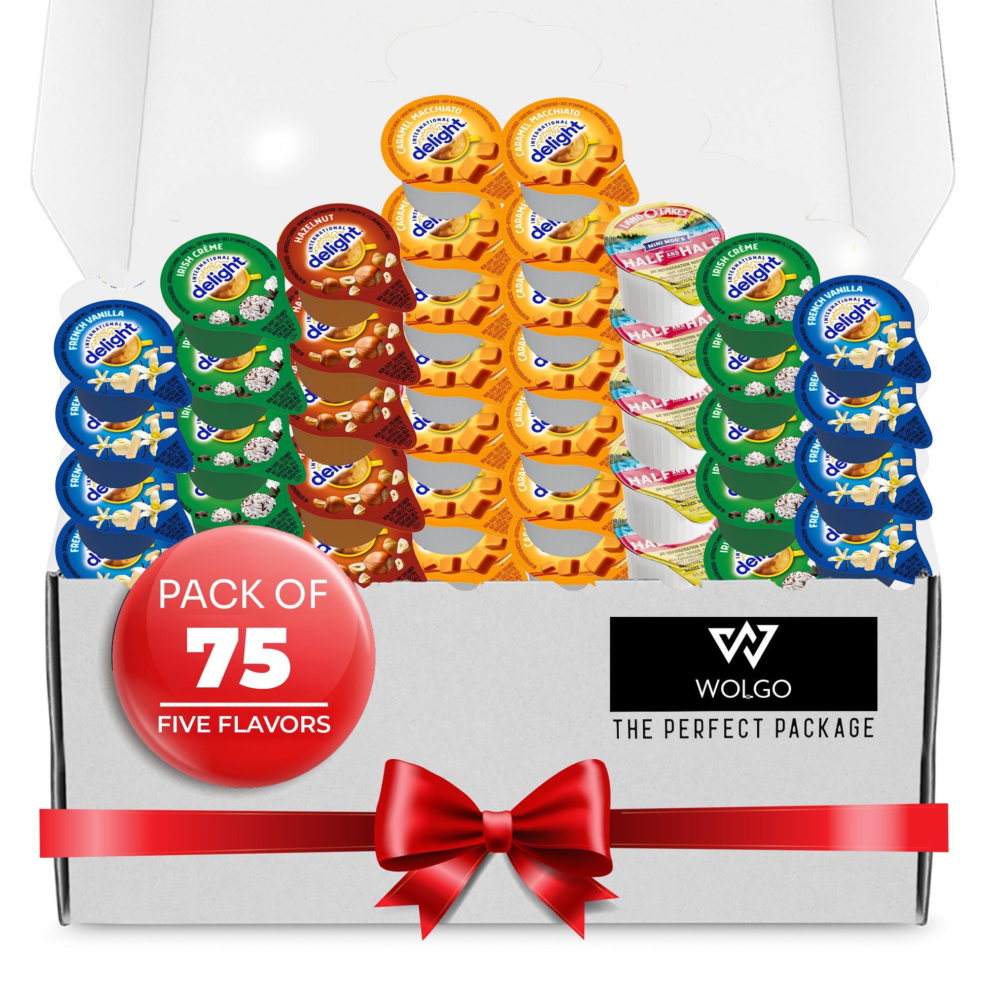 Coffee Creamer Singles Variety Pack, Half &Half, Hazelnut, French Vanilla, Carmel, Irish Creme. 5 Flavor Assortment (75 Pack) Coffee Creamer Singles For Home, Office, Coffee, Bar, Gift