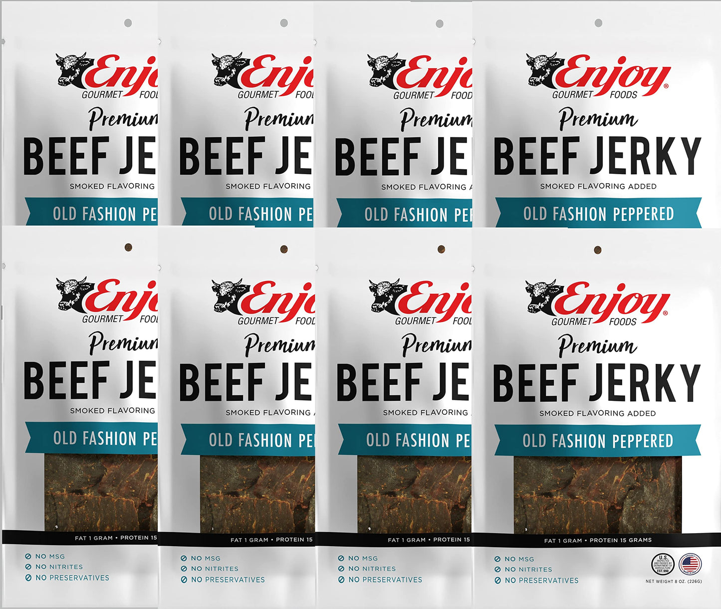 Enjoy Beef Jerky Old Fashion Peppered, All Natural 8Oz (Pack Of 8)