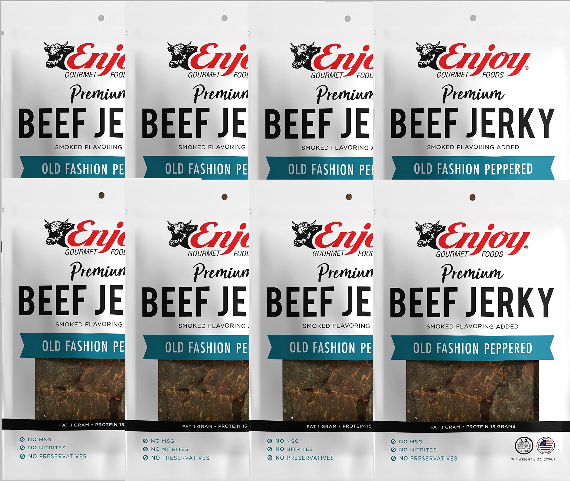 Enjoy Beef Jerky Old Fashion Peppered, All Natural 8Oz (Pack Of 8)