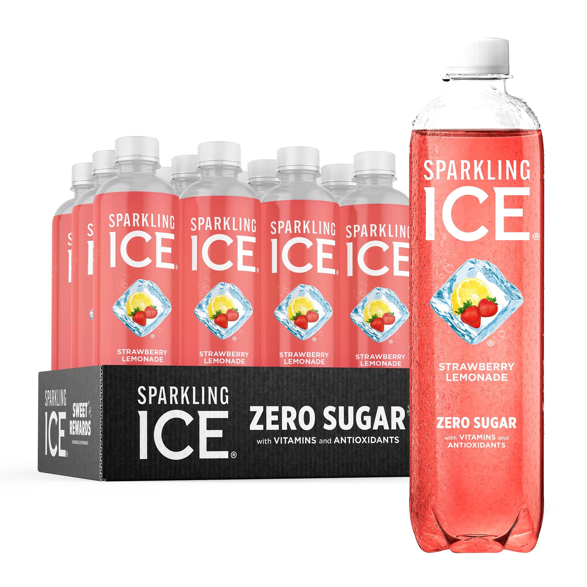 Sparkling Ice Strawberry Lemonade Sparkling Water, Zero Sugar, 17 Fl Oz Bottles, Pack of 12