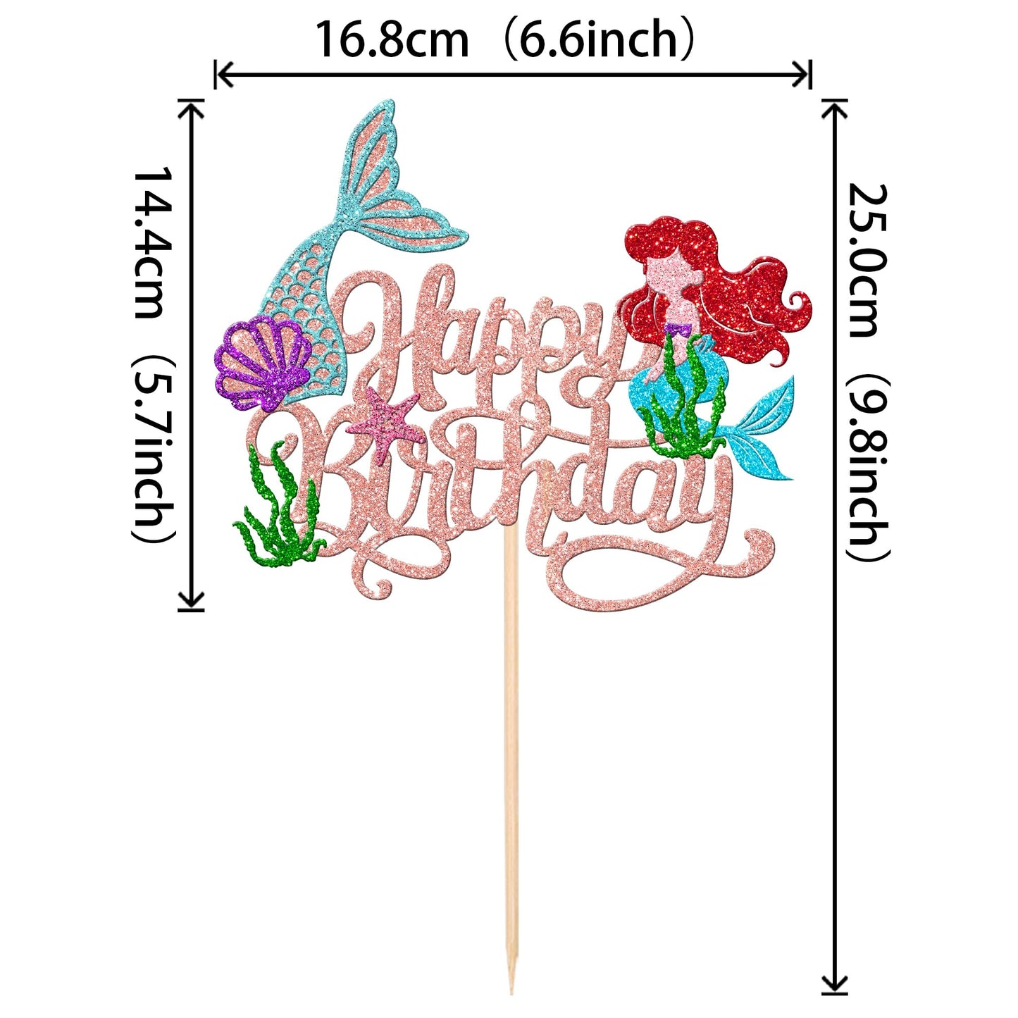 ZHUOWEISM Mermaid Cake Topper, Rose Gold Cardstock Decoration for Under the Sea Theme Birthday Party, 1 PCS