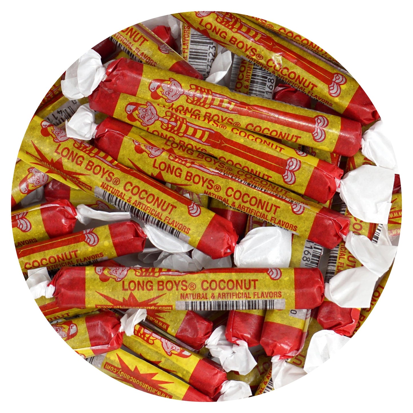 Long Boys Coconut Candy  1 Pound Bag (Approx. 40 pieces)  Coconut Long Boys Candy  The Hampton Popcorn & Candy Company
