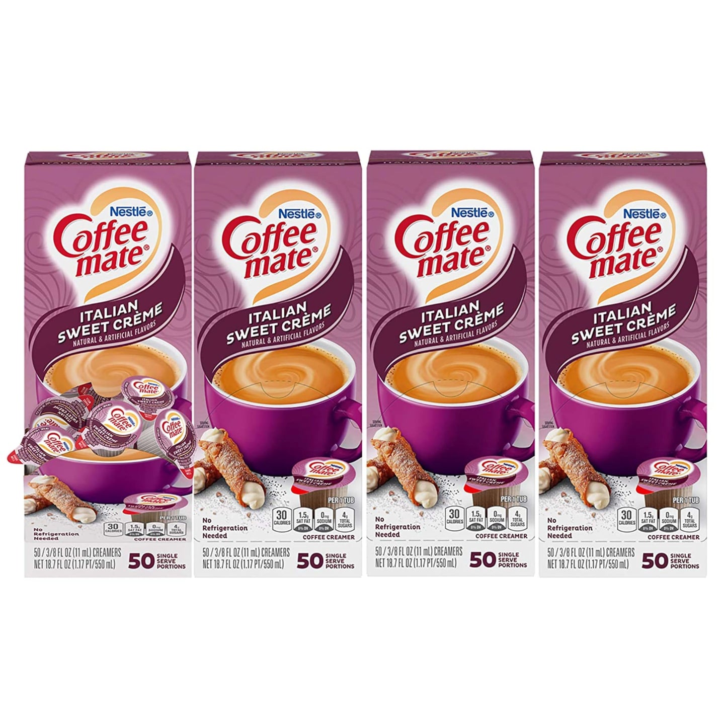 Nestle Coffee Mate Coffee Creamer, Italian Sweet Creme, Liquid Creamer Singles, Non Dairy, No Refrigeration, 0.375 Fl Oz Tubs (Pack Of 200)