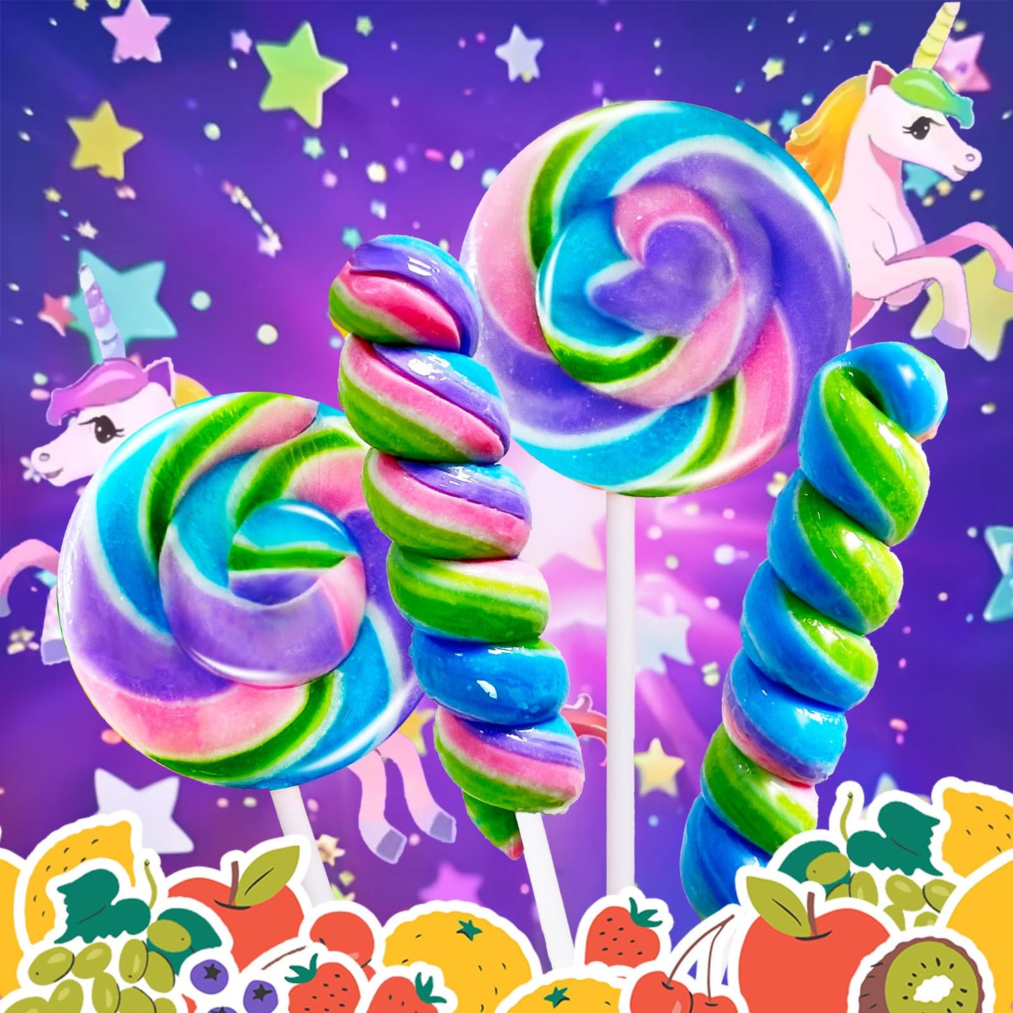EORA Rainbow Twisty & Swirl Lollipops 32pk - Blueberry, Individually Wrapped Mermaid Party Supplies