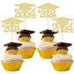 Gyufise 24Pcs Gold Glitter 2024 Graduation Cupcake Toppers Class Of 2024 Grad Cap Cake Picks Decorations For So Proud Of You 202