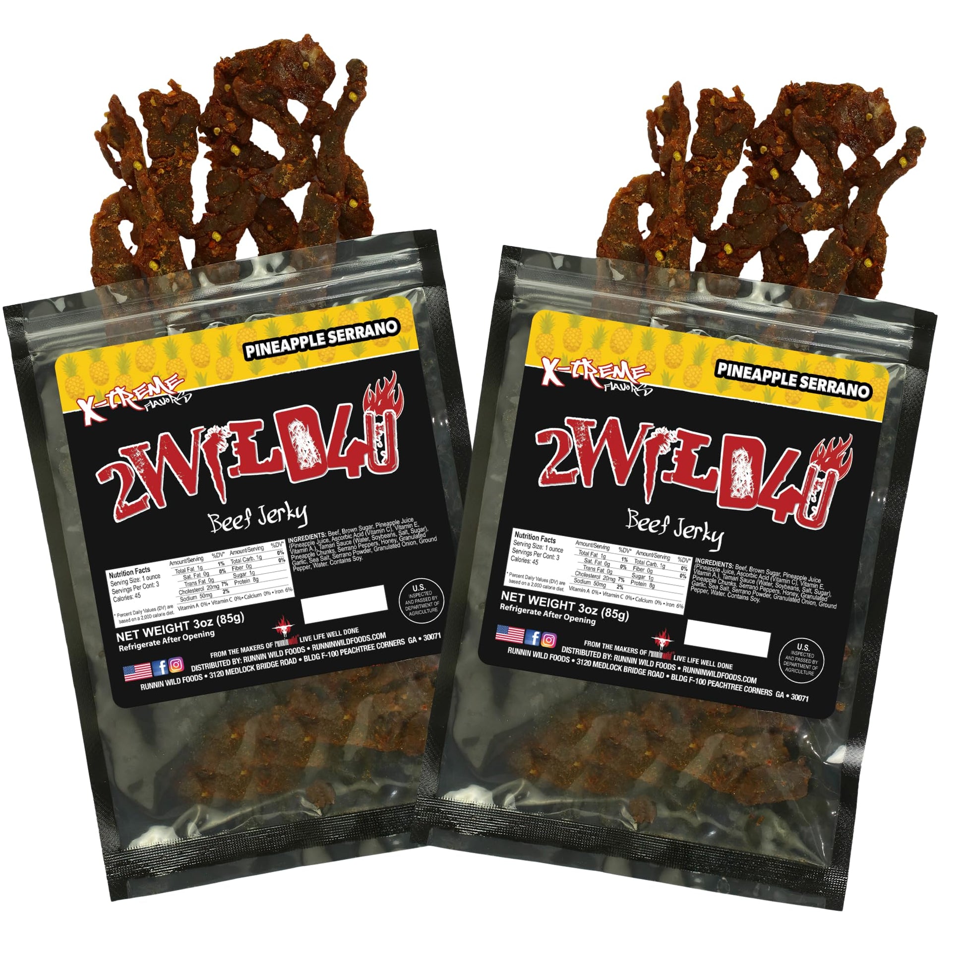 Pineapple Serrano Beef Jerky | Spicy Sweet Brisket Cut Jerky With Real Pineapple & Serrano Peppers | 24 Grams Of Protein Per Bag | 2Wild4U  6 Ounces Total (Pack Of 2 Bags  3 Ounces Each)