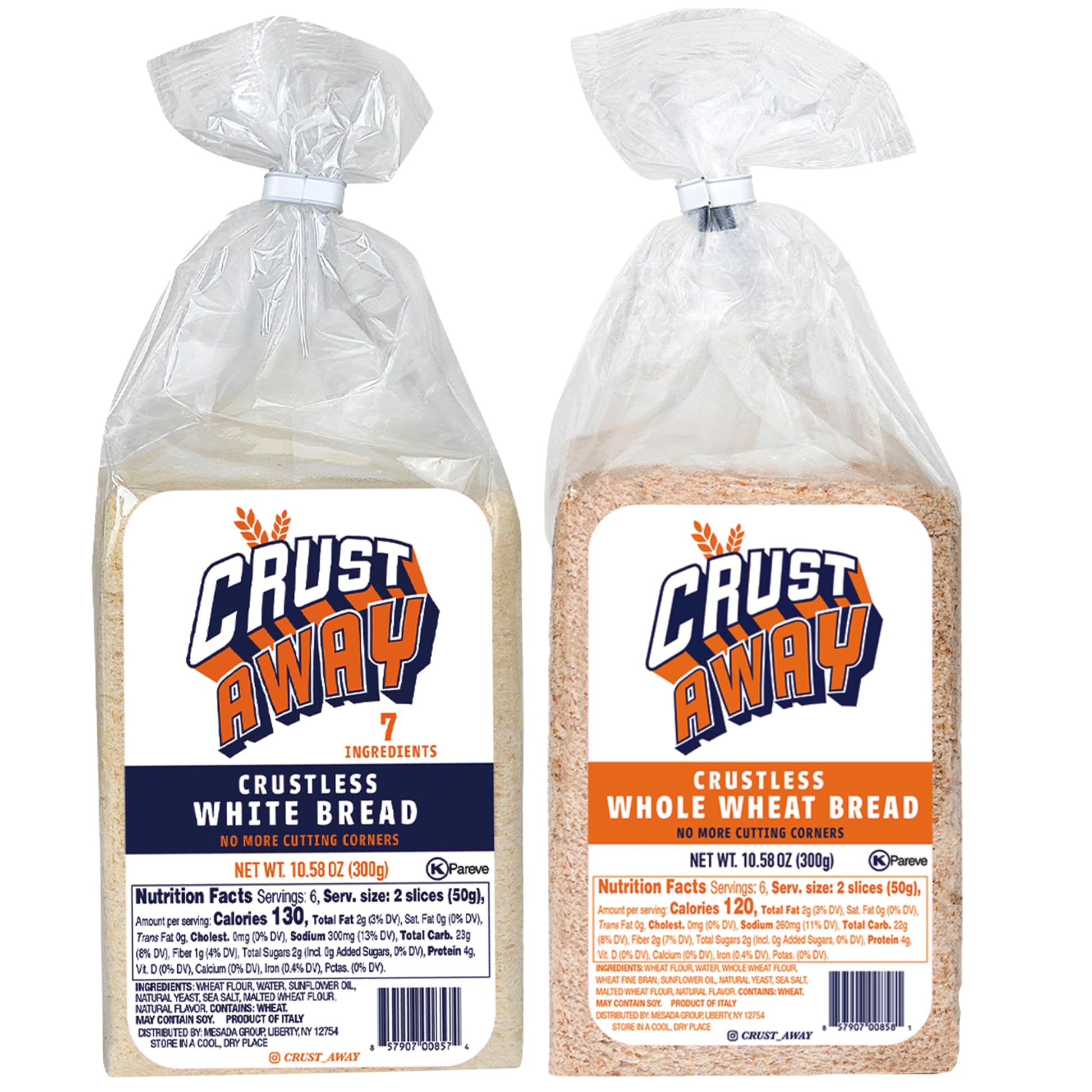 Crust Away Crustless Whole Wheat & White Bread - Clean Ingredients - Non-GMO, Kosher, All Natural - 14 Day Shelf Life - White & 