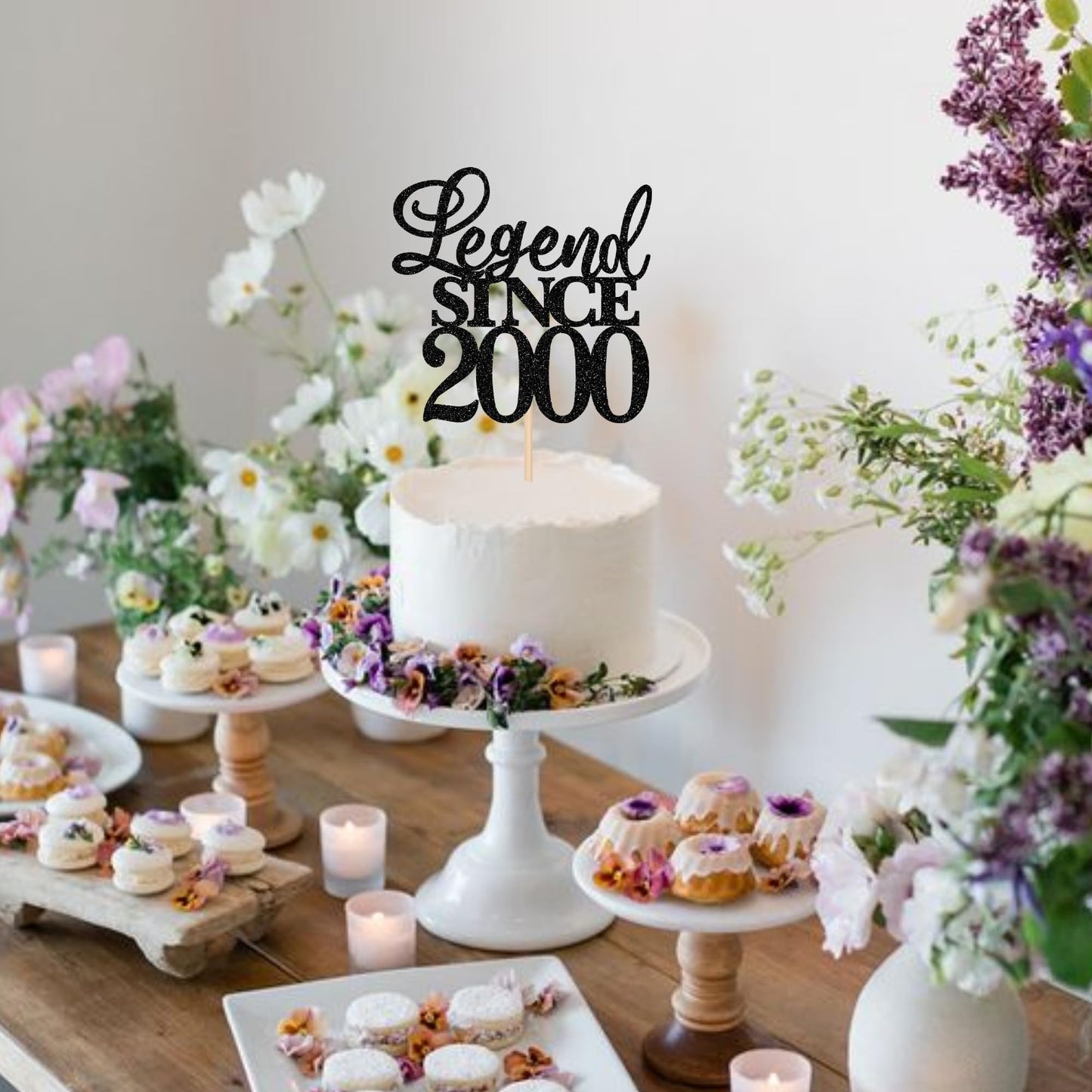 Rssta i Cake Topper Glitter 25th Birthday Decoration Black