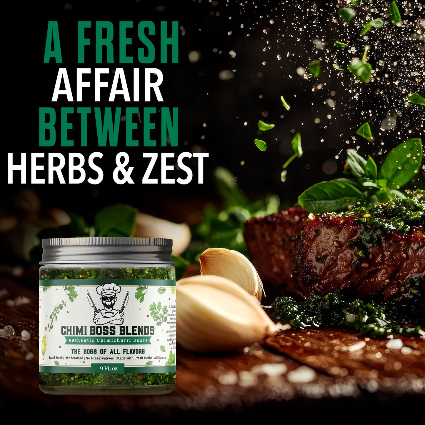 Chimi Boss Chimichurri Original Sauce, 9 fl oz - Authentic Argentinian Green Herb Sauce with Fresh Parsley, Garlic & Spices - Al