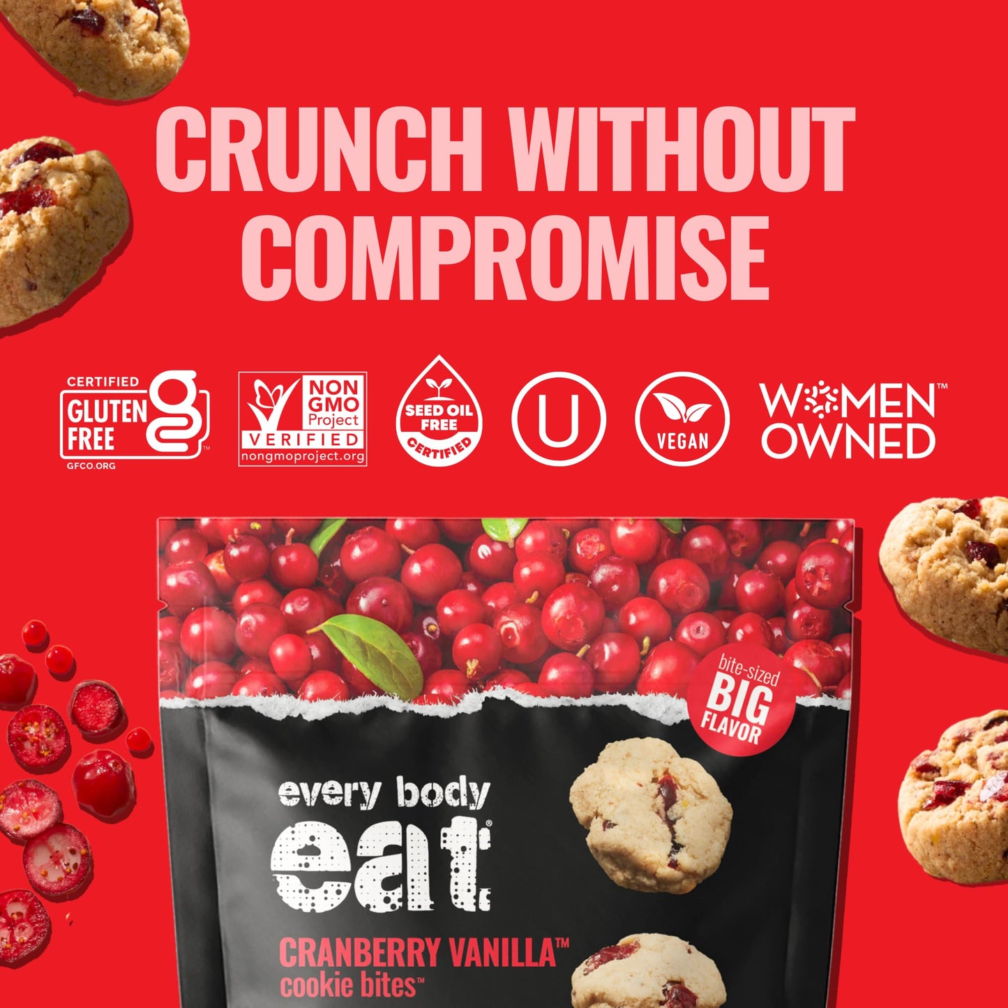 Every Body Eat Crunchy Cookie Bites, Gluten & Dairy Free, Vegan, School Lunch Snacks, (5.5 Ounce (Pack Of 3), Cranberry Vanilla)