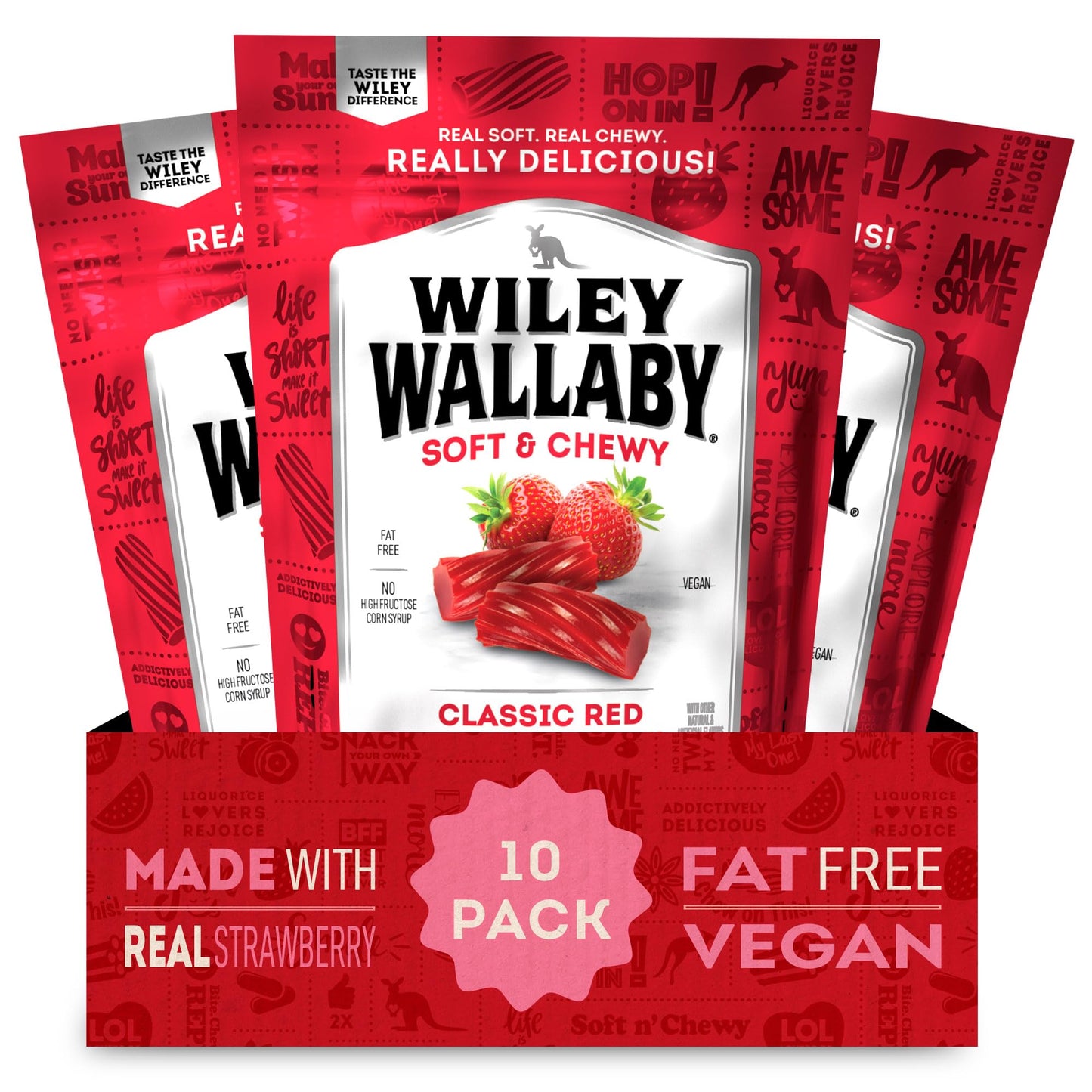 Wiley Wallaby Licorice 10 Ounce Classic Gourmet Soft & Chewy Australian Red Licorice Candy Twists, 10 Pack