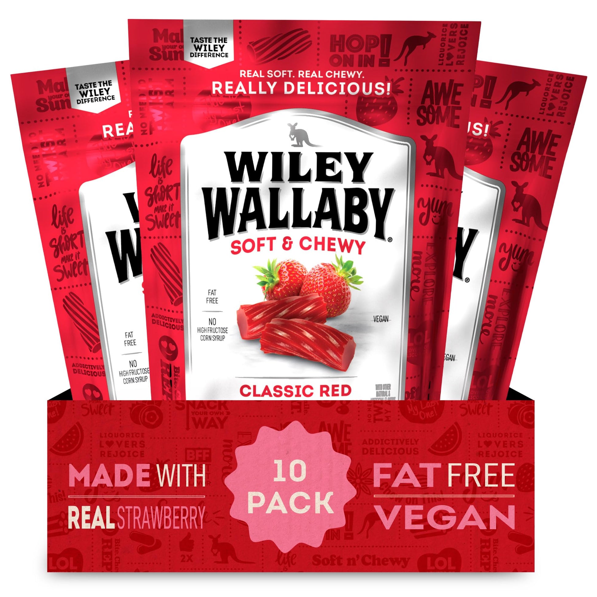Wiley Wallaby Licorice 10 Ounce Classic Gourmet Soft & Chewy Australian Red Licorice Candy Twists, 10 Pack