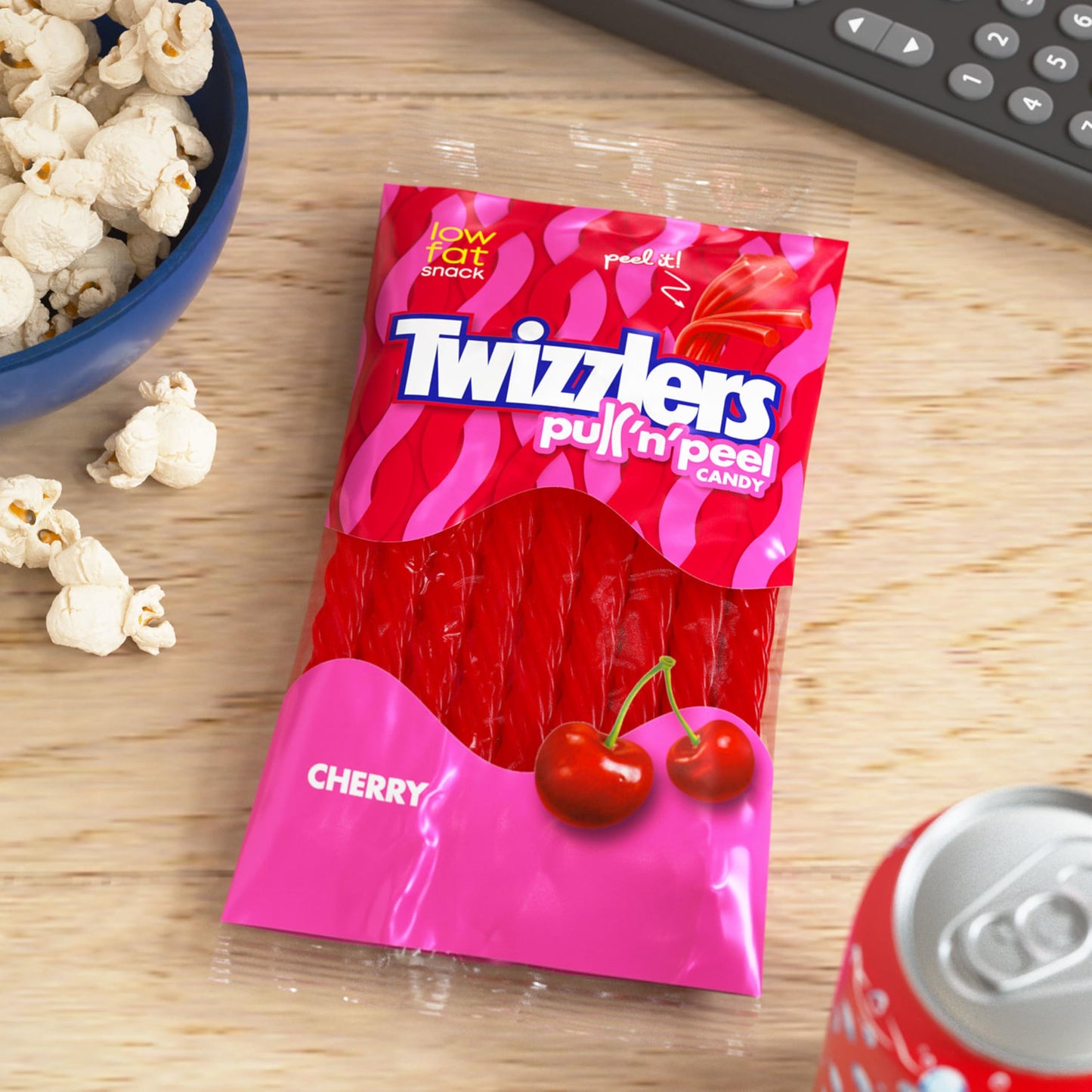 Twizzlers Pull N Peel Cherry Licorice Candy, Low Fat, 6.1 oz (12 Count), Red