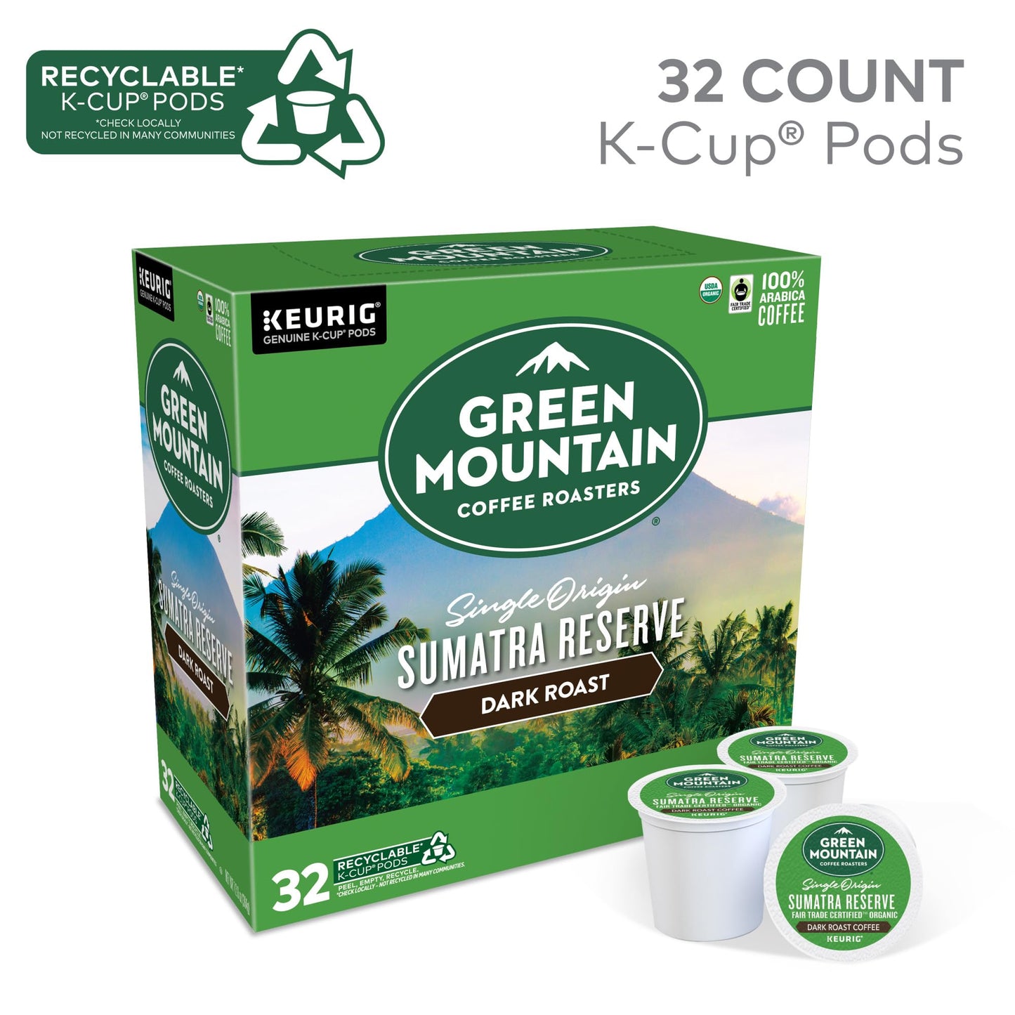 Green Mountain Coffee Roasters Sumatra Reserve Dark Roast Coffee K-Cup Pods, 32 Count