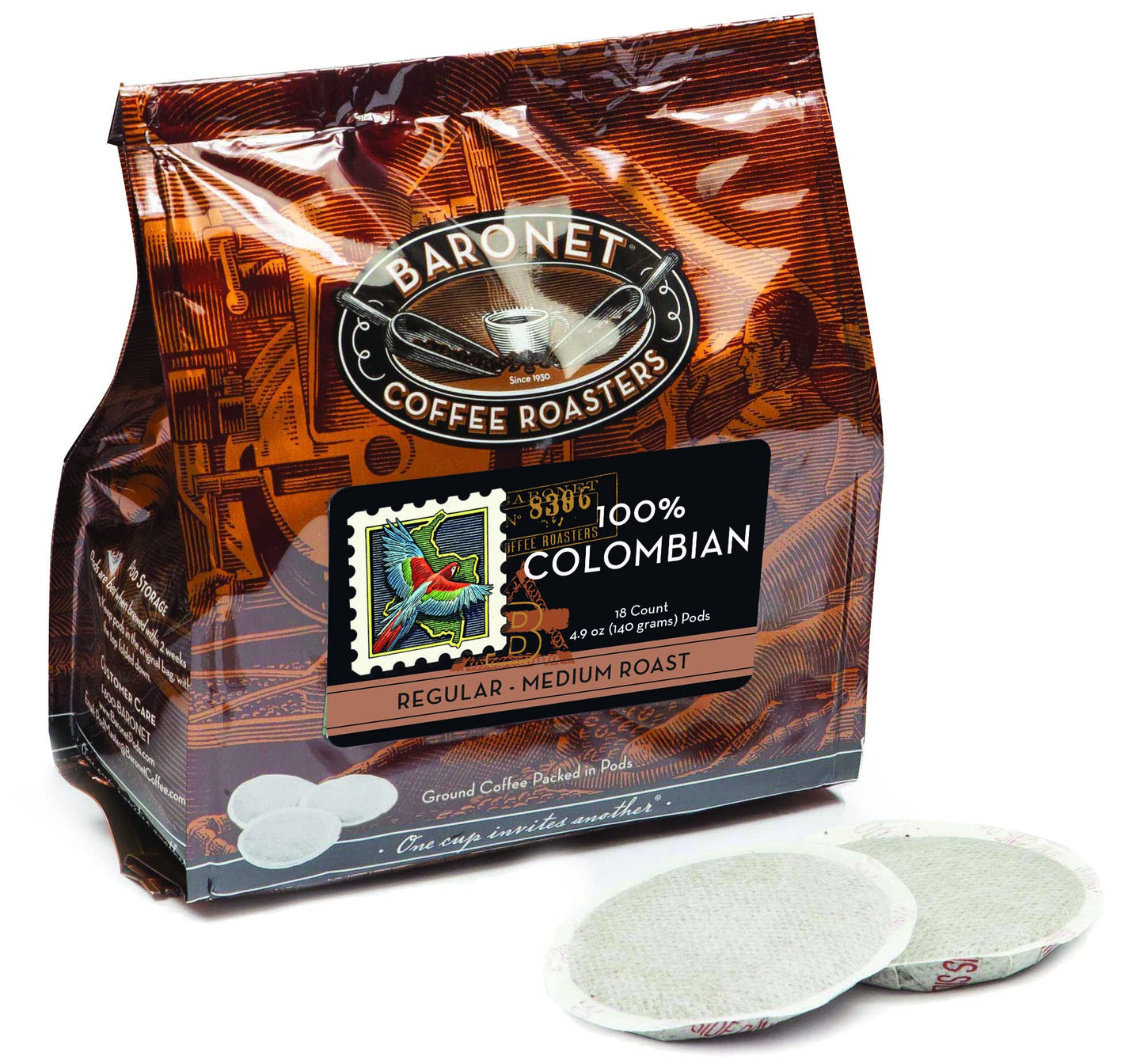 Baronet Coffee Pods - 100% Colombian, Medium Roast, 54 Pods (3 Bags of 18) for Senseo Coffee Machine